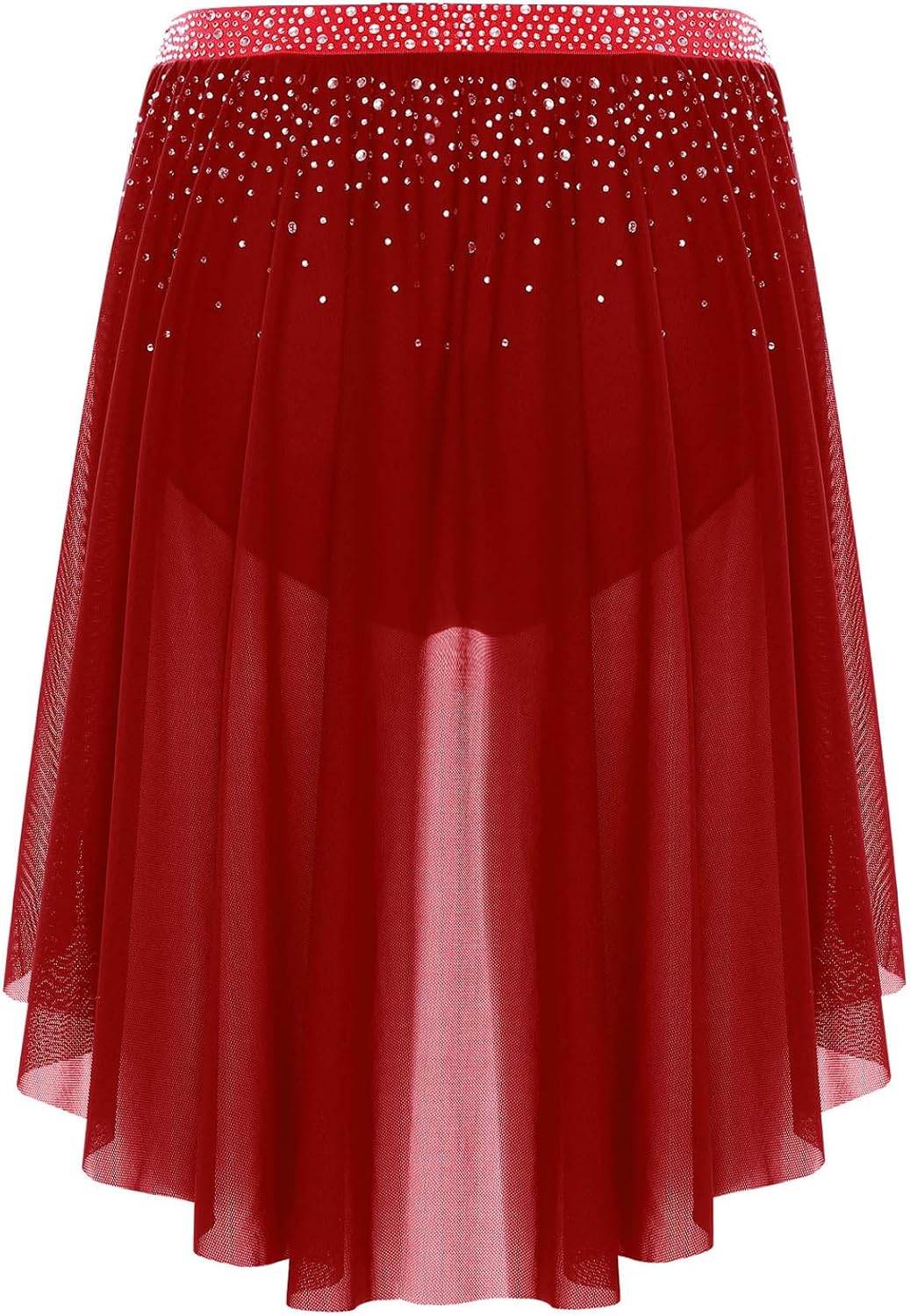Yhong Women's Skirted Briefs Ruched Mesh Rhinestone Dance Shorts Lyrical Ballet Modern Dance Costume