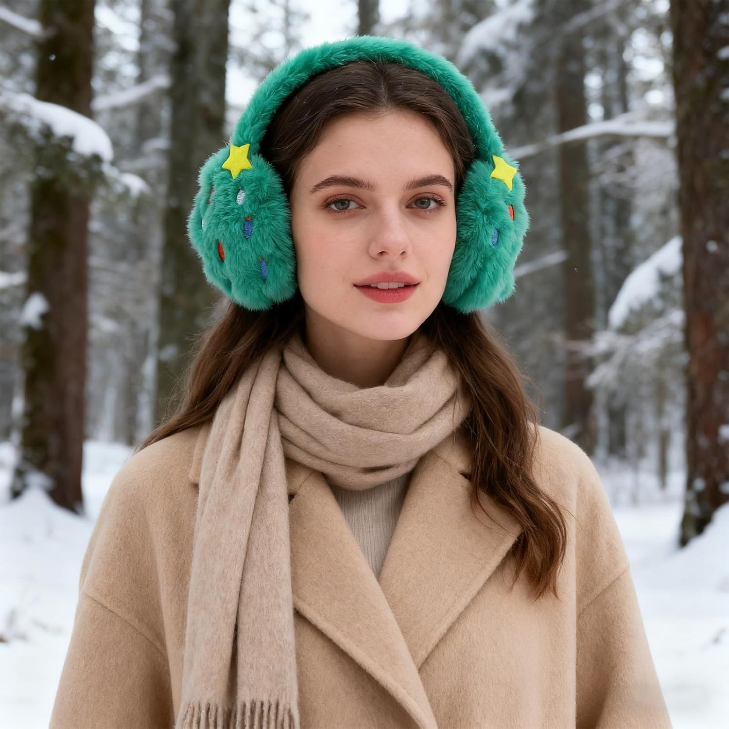 Ear Muffs for Winter Girls Boys, Adjustable Faux Fur Earmuffs, Fluffy Christmas Tree Ear Warmers, Foldable Ear Warmer Earmuffs for Womens And Boys - Image 6