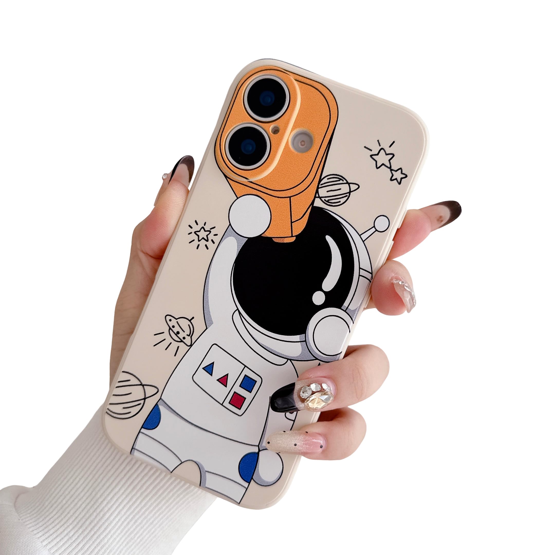 Yonds Queen Bonita funda para iPhone 17, diseño de astronauta espacial de dibujos animados, elegante, parachoques suave, goma TPU, antideslizante, a prueba de golpes, funda creativa (telescopio blanco