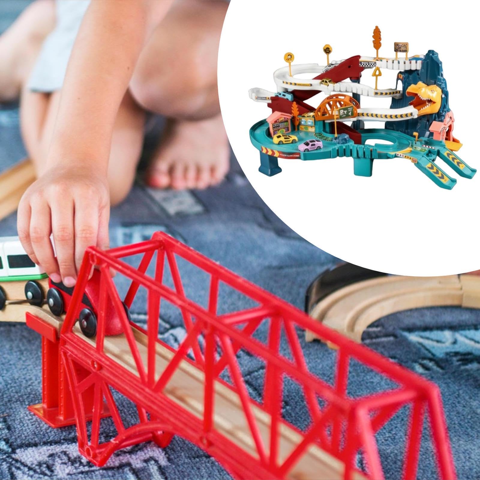 Harilla Playset Pista da Corsa con Interattivi da Interno Veicoli Set di Costruzione Pista Rampa per Giocattolo per Bambini, Dinosauro