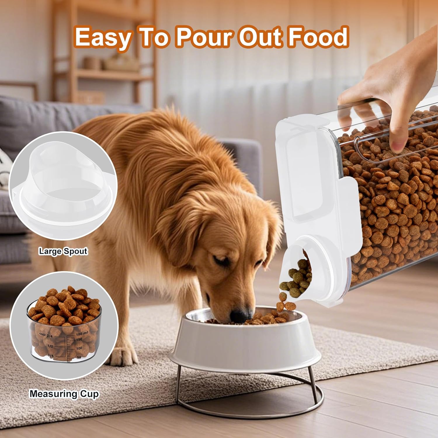 Uppetly Dog Cat Food Storage Container, 5-7Lbs Pet Food Containers, Airtight Cat Food Container with Portable Handle & Measuring Cup, Small Animal Dry Food Dispenser for Dogs, Cats and Birds White