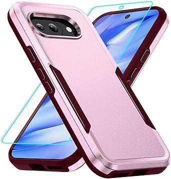 for Pixel 9a Case with Screen Protection Heavy Duty Protective Shockproof and Scratch Proof Cell Phone case for Google Pixel 9a-Pink