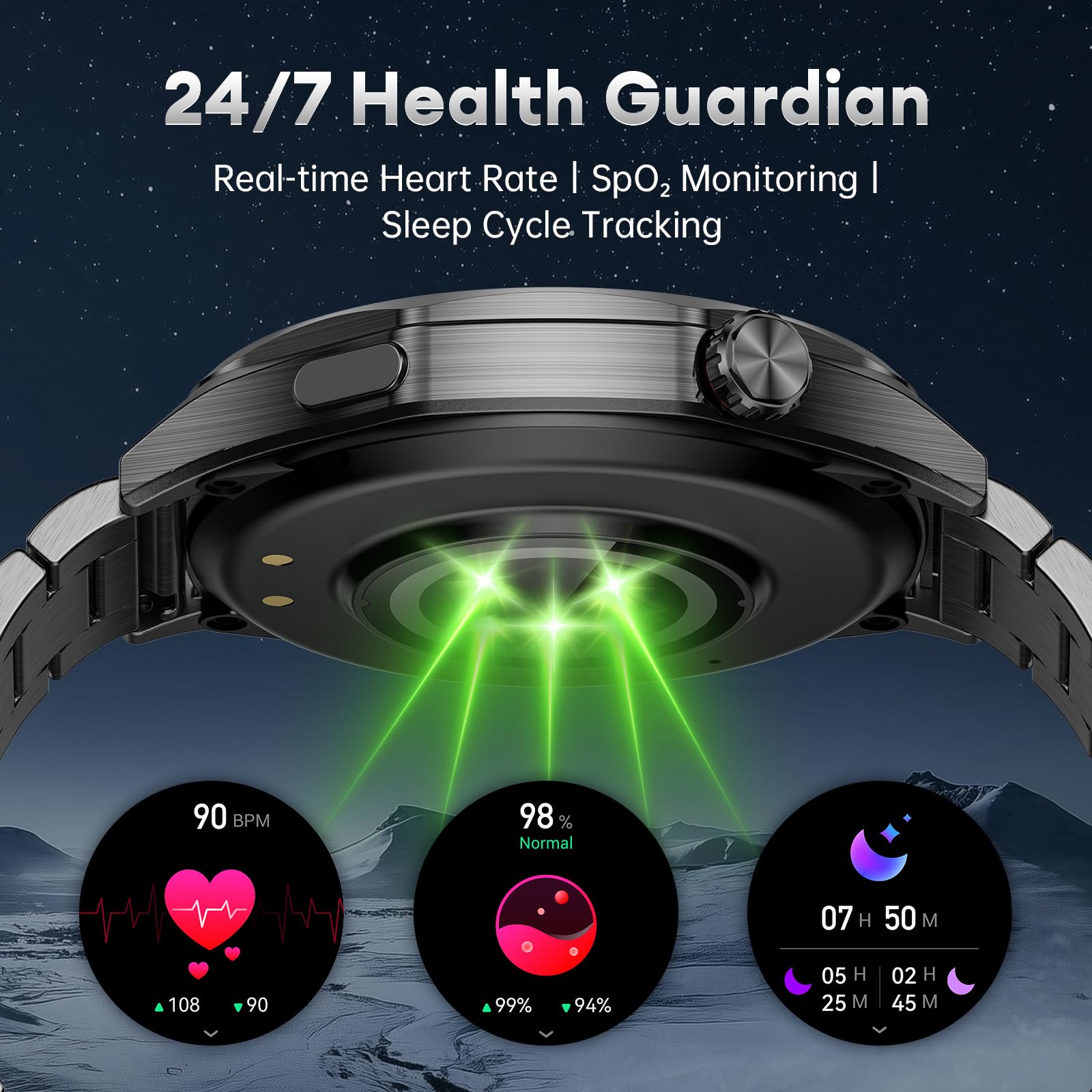 Męski smartwatch wojskowy 1,52" HD, wytrzymały smartwatch fitness z długą baterią 500 mAh, wodoszczelność IP68, 120 trybów sportowych, pulsometr, SpO2 / monitor snu, 2 paski do Android iOS