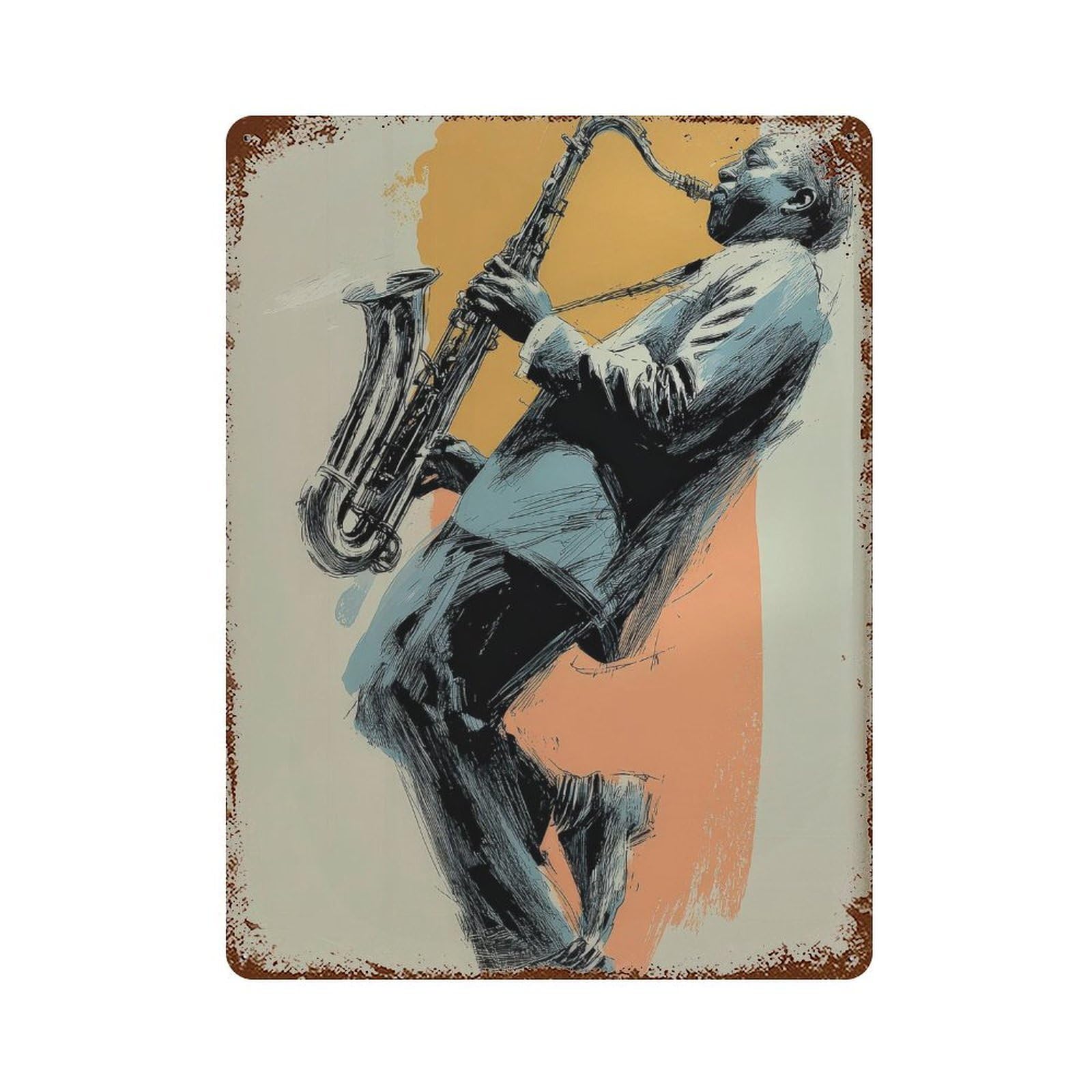 xiaoxiaoshen Saxophone Player. Sketch Expressionist Wall Decor Art Metal Tin Poster Modern Home Decor Art Home Bar Shop Decorations Vintage Sign 40x30cm