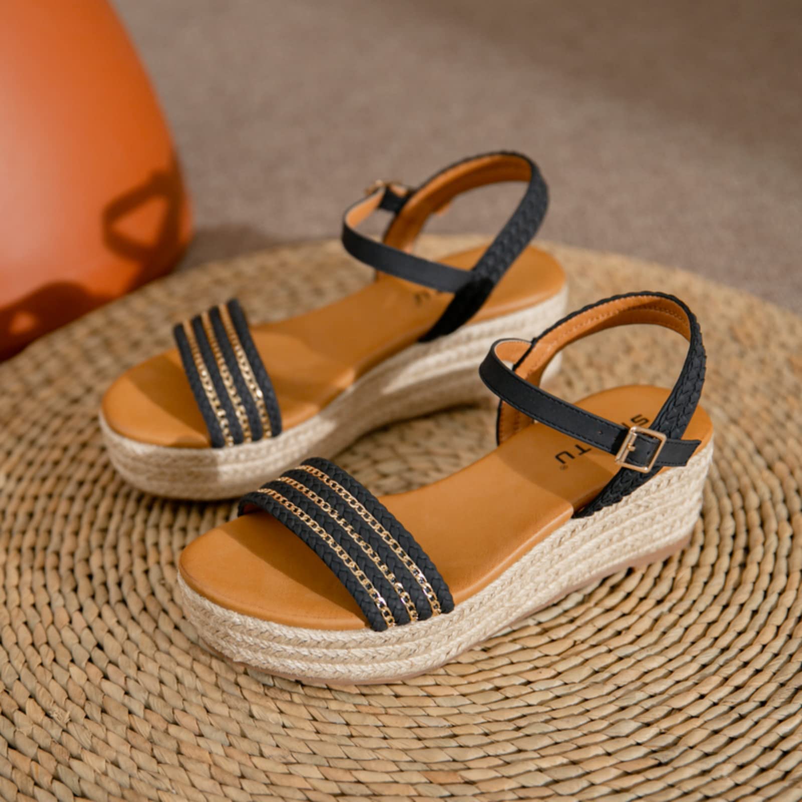 Dajingkj Espadrilles da donna con zeppa 42.99, cinturino alla caviglia, punta aperta e larga, scarpe estive da donna