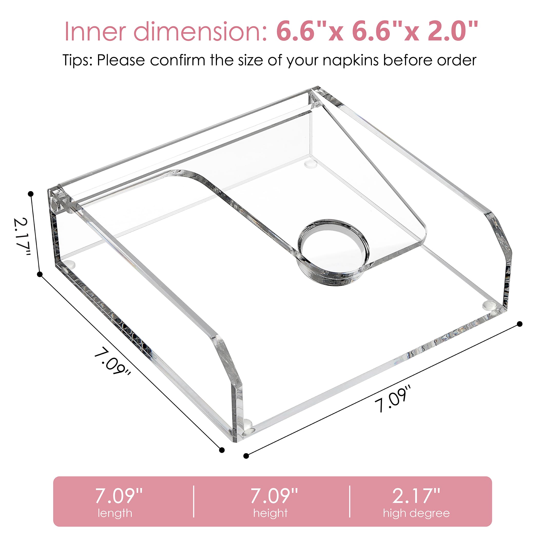 DINGHUO Servilletero acrílico transparente con brazo pesado, transparente, para mesa, 7 x 7 pies, elegancia moderna