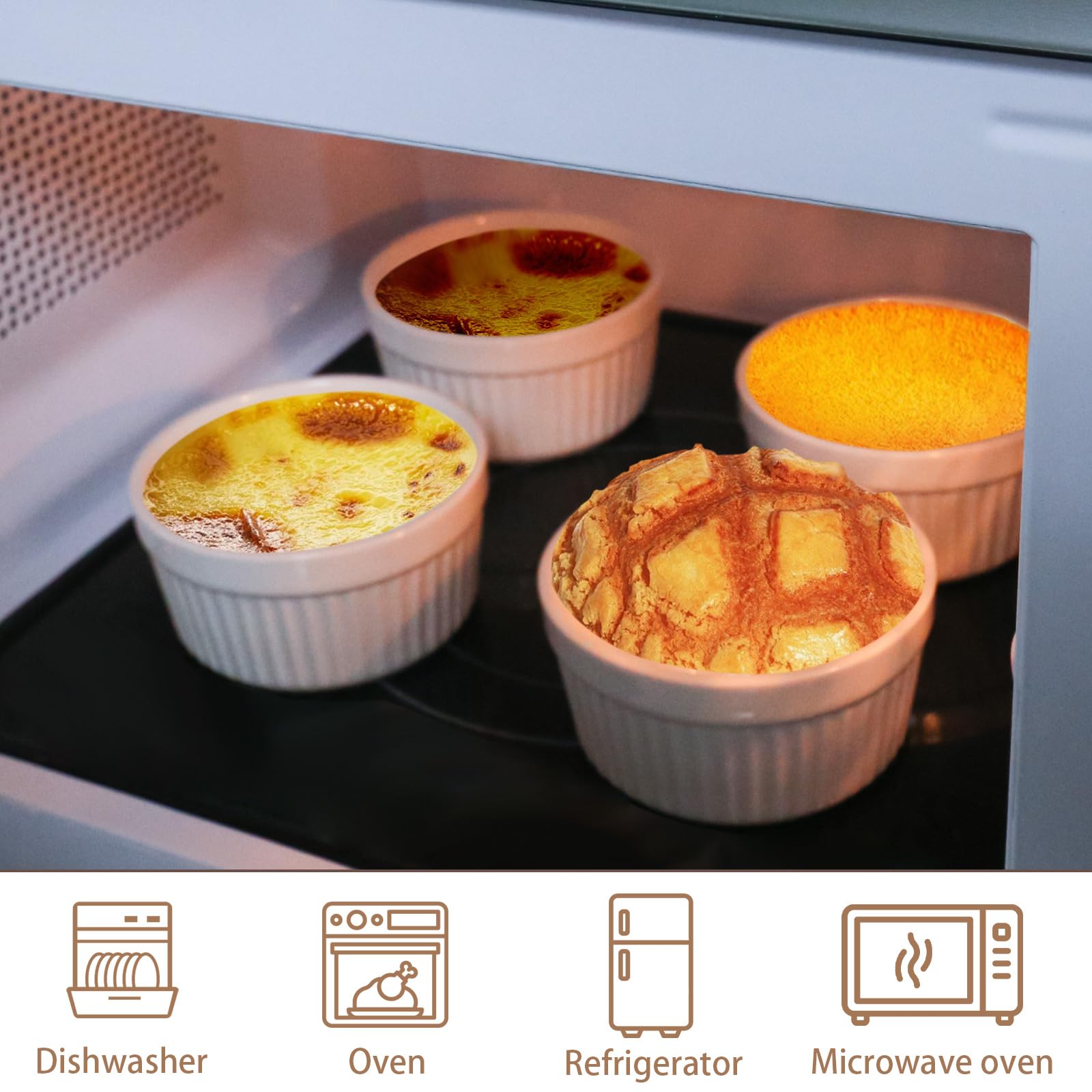 6 Moldes Para Soufflé O Crème Brûlée De Porcelana: 9 Cm, 200 Ml, Resistentes Al Horno Y Congelador (Blanco)