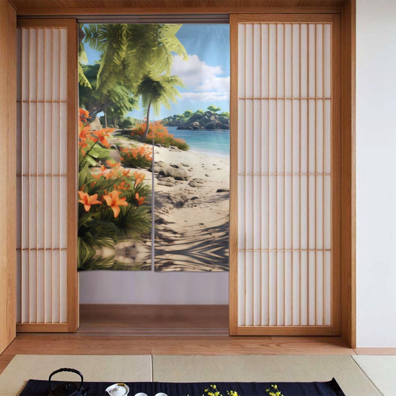 Rideaux occultants haut de gamme motif tropical 142 x 86 cm