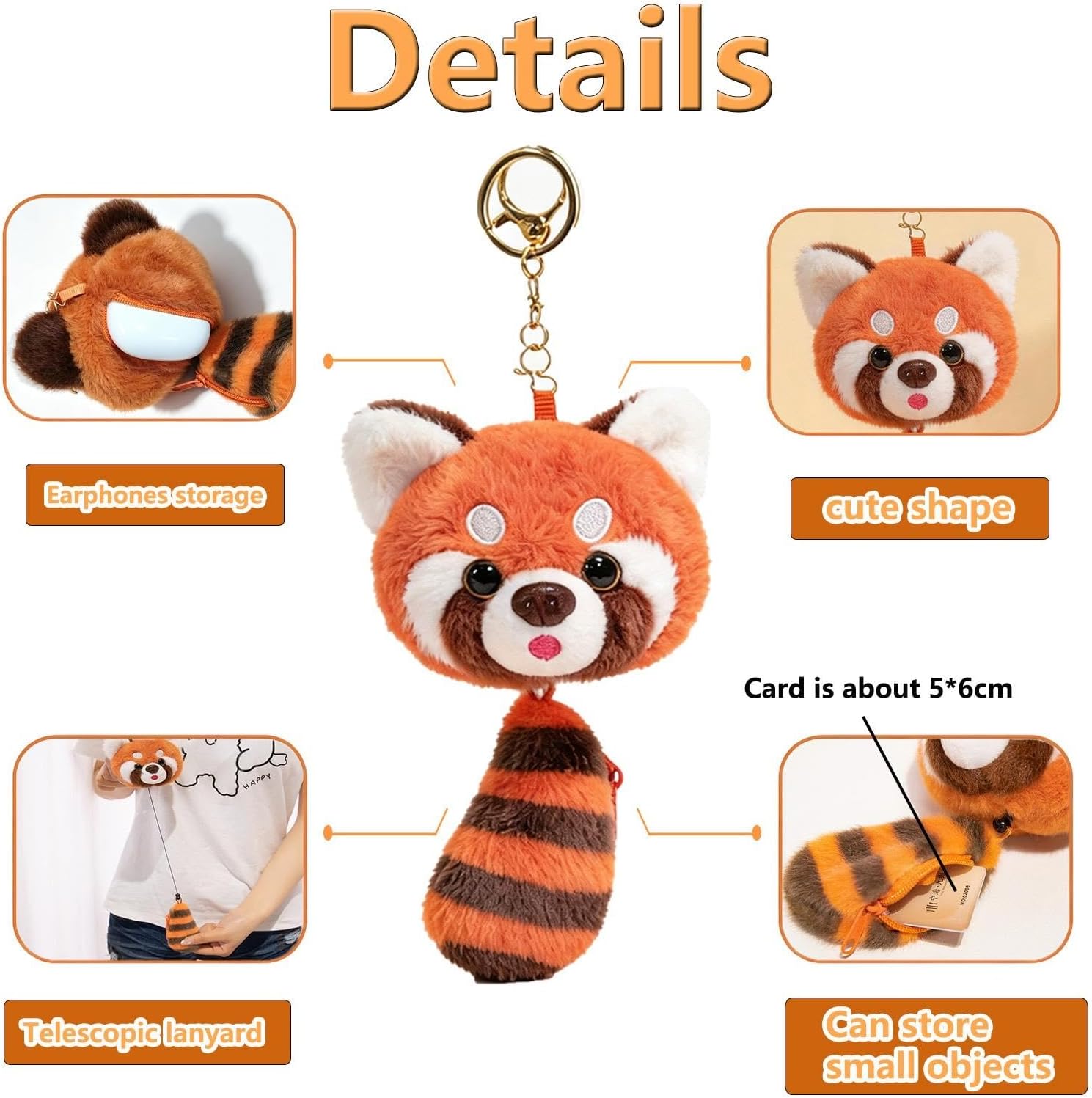 Red Panda Plush Keychain Bag Charm Pendant Gifts For Women Backpack Handbag image 3