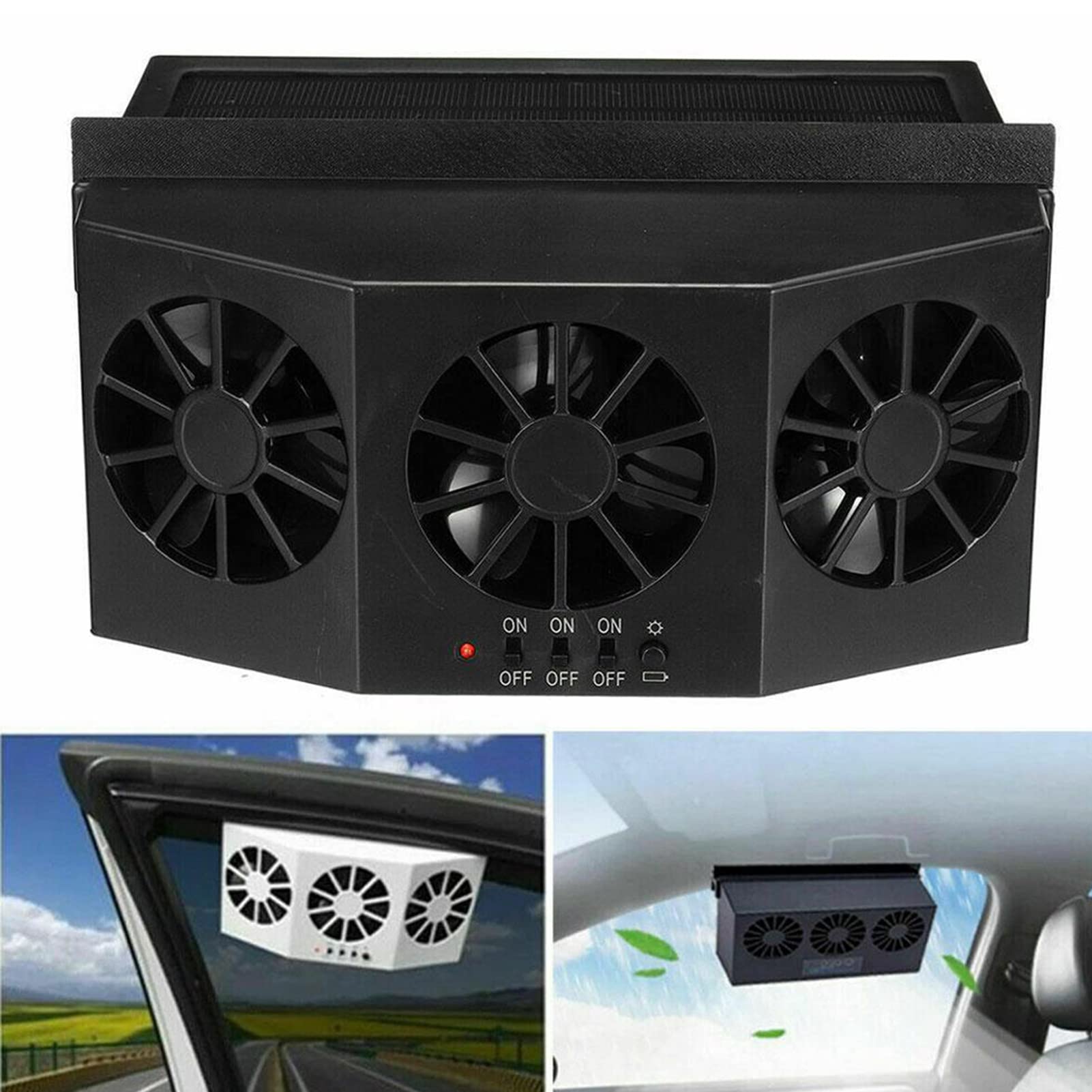 Buy pchmodel 2022 New Solar Powered Car 3 Fan Cooler Window Radiator