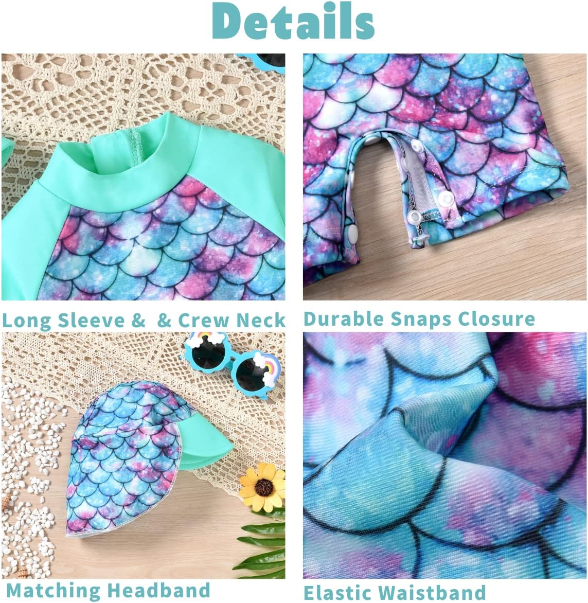 Aalizzwell Baby Girls Long Sleeve One Piece Bathing Suit with Hat - Image 4