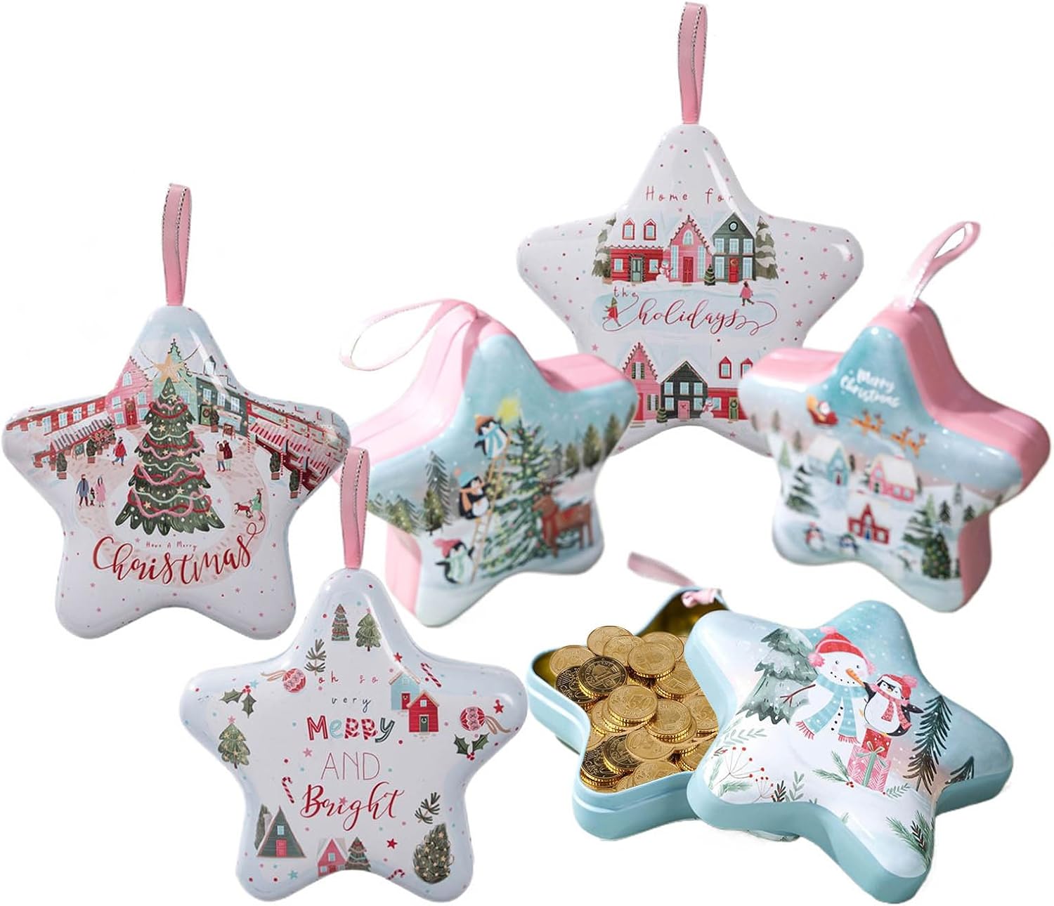 Metal Christmas Tins With Lids Metal Star Shaped 6 Pieces Empty Tinplate