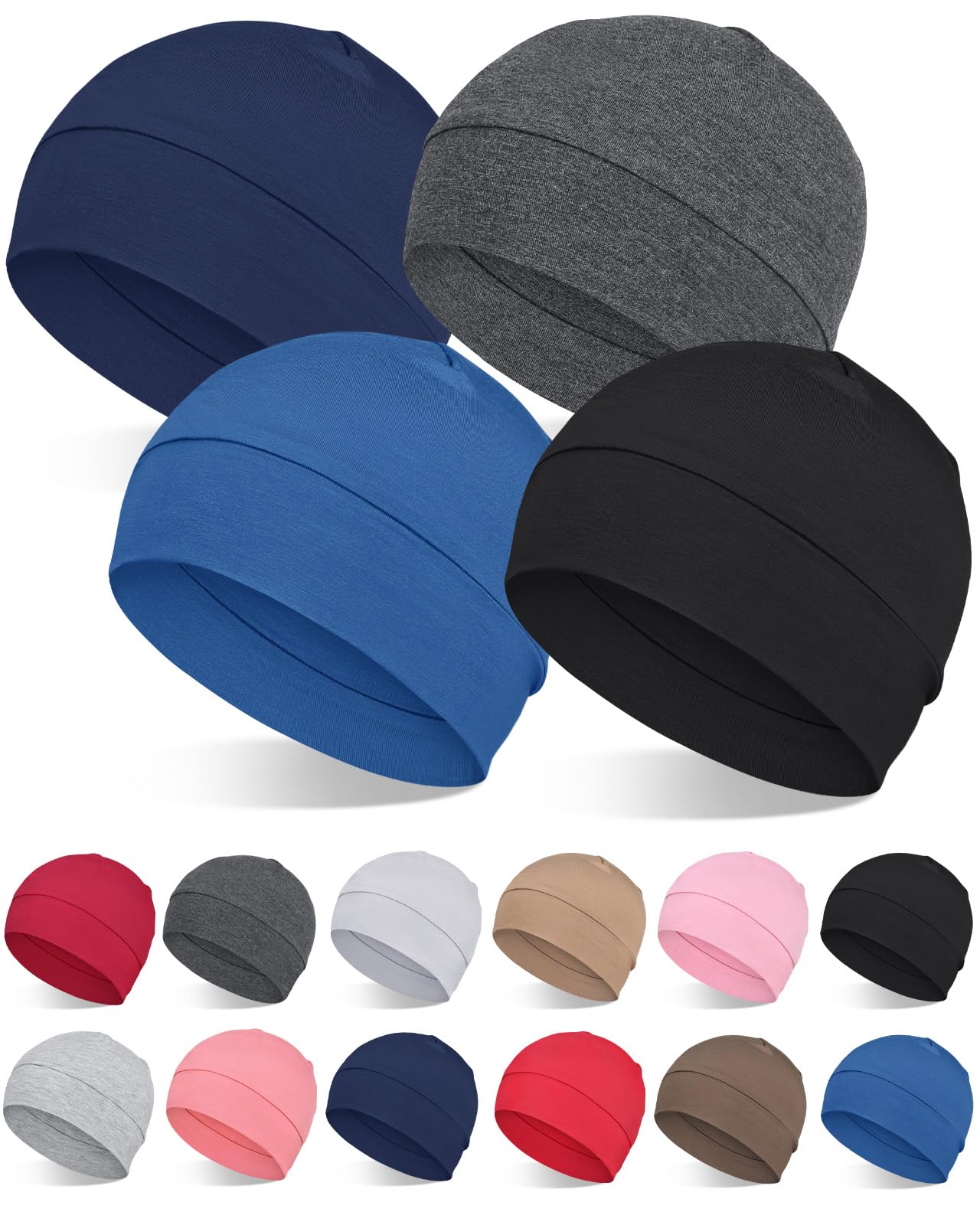 FocusCare2Pcs/4Pcs 100% Viscose Beanies for Men Women Helmet Liner Lightweight Sleeping Cap for Chemo Hair Loss