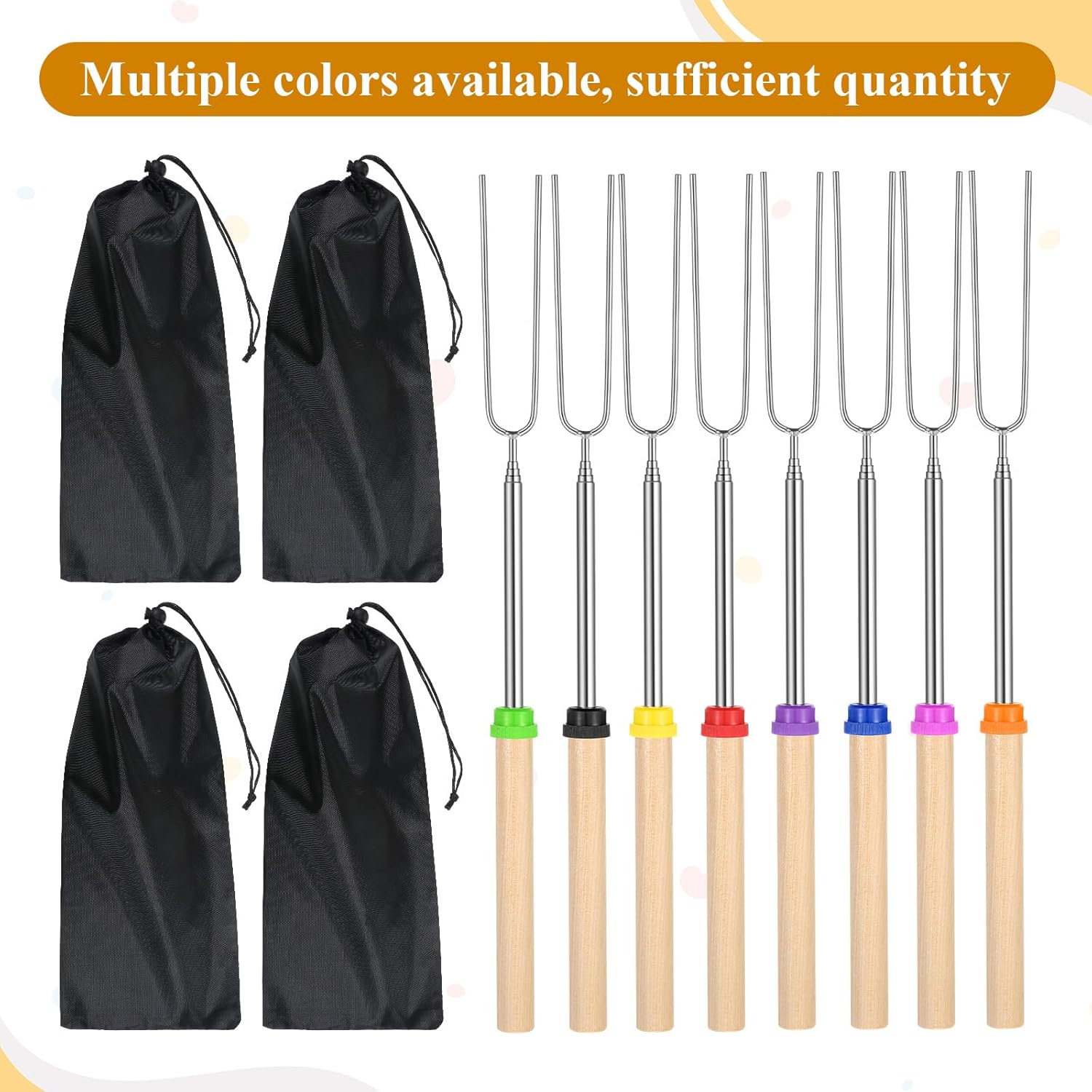 32 Pack Marshmallow Roasting Sticks Bulk 32 Inch Smores Kit for Fire Pit Extendable Metal Barbecue Skewers Hot Dog Fork for Marshmallow, Hot Dogs, Camping, BBQ, Grill