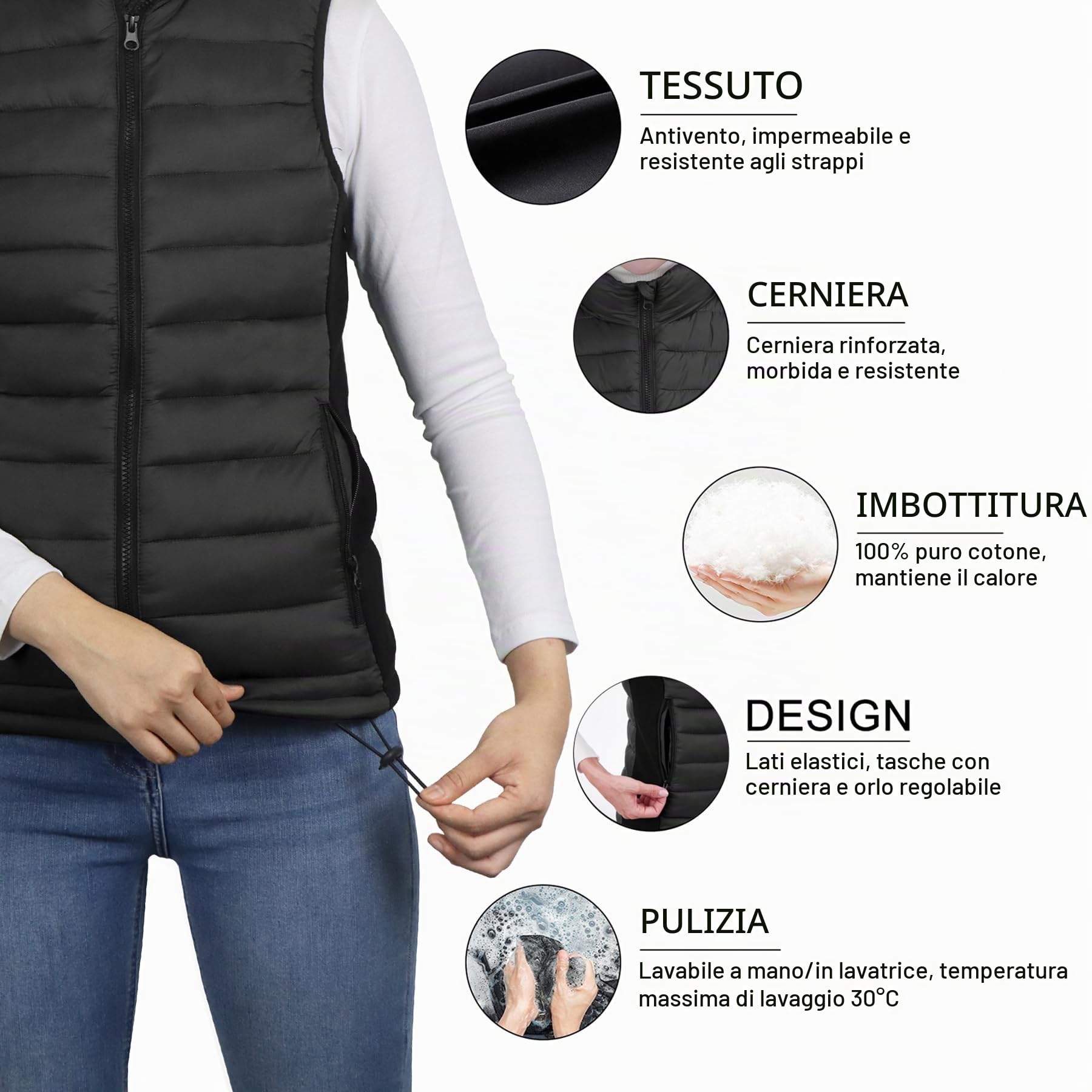 Loowoko Gilet riscaldato Donna con batteria 10000mAh, giubbotto riscaldato leggero 3 livelli di calore + 4 zone di riscaldamento, Per lavoro all'aperto, ciclismo, moto e sci