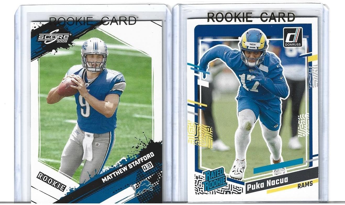 Matthew Stafford and Puka Nacua 2 Card Football Rookie Lot Rams Superstar Quarteback & Wide Receiver! You Will Receive Both Cards Shown