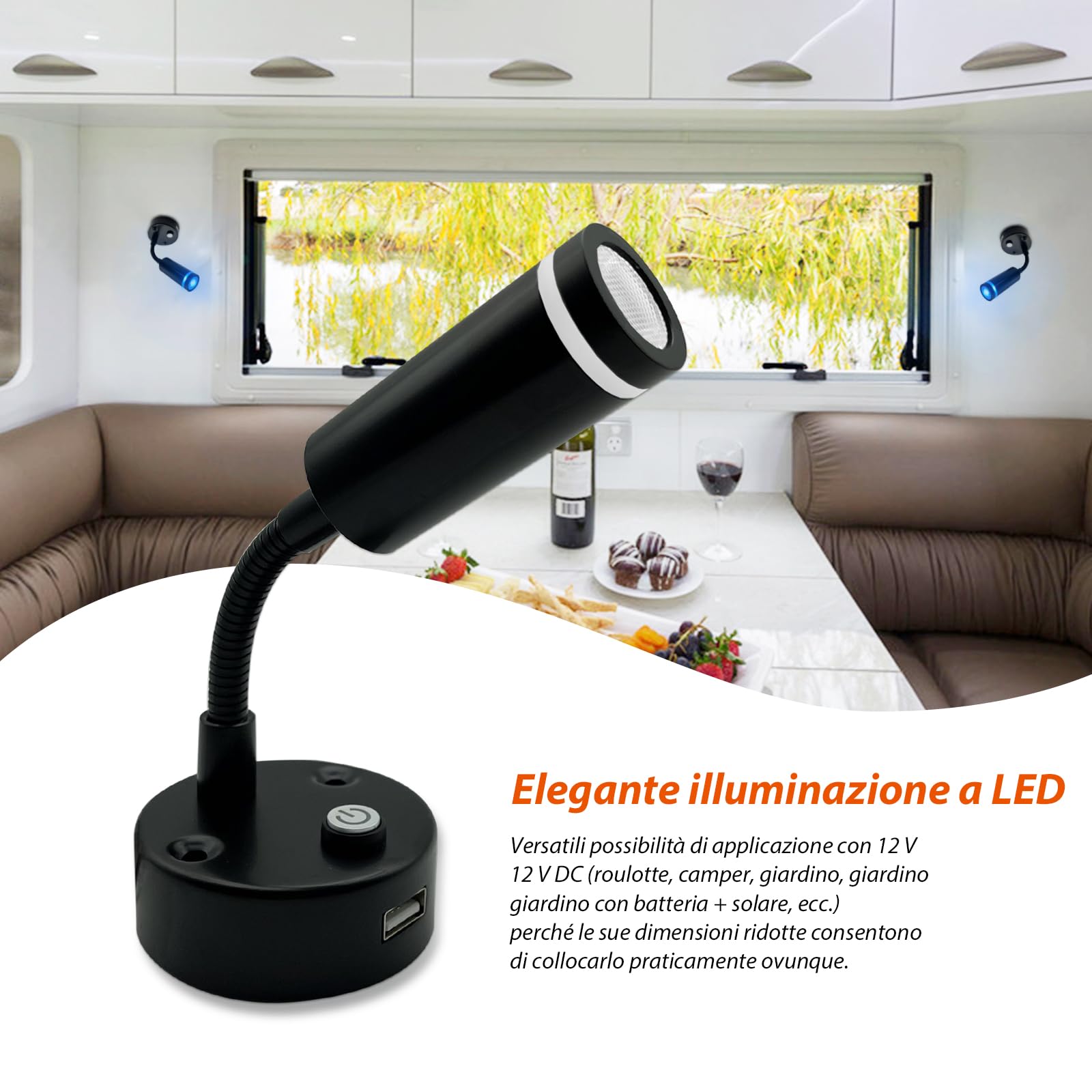 Dream Lighting Luce LED 12v per Camper, Luce Calda e Blu Dimmerabile, Applique LED 12v CC per Caravan Barca Furgone Lampada da Lettura 2W Illuminazione Interna 2 Pezzi