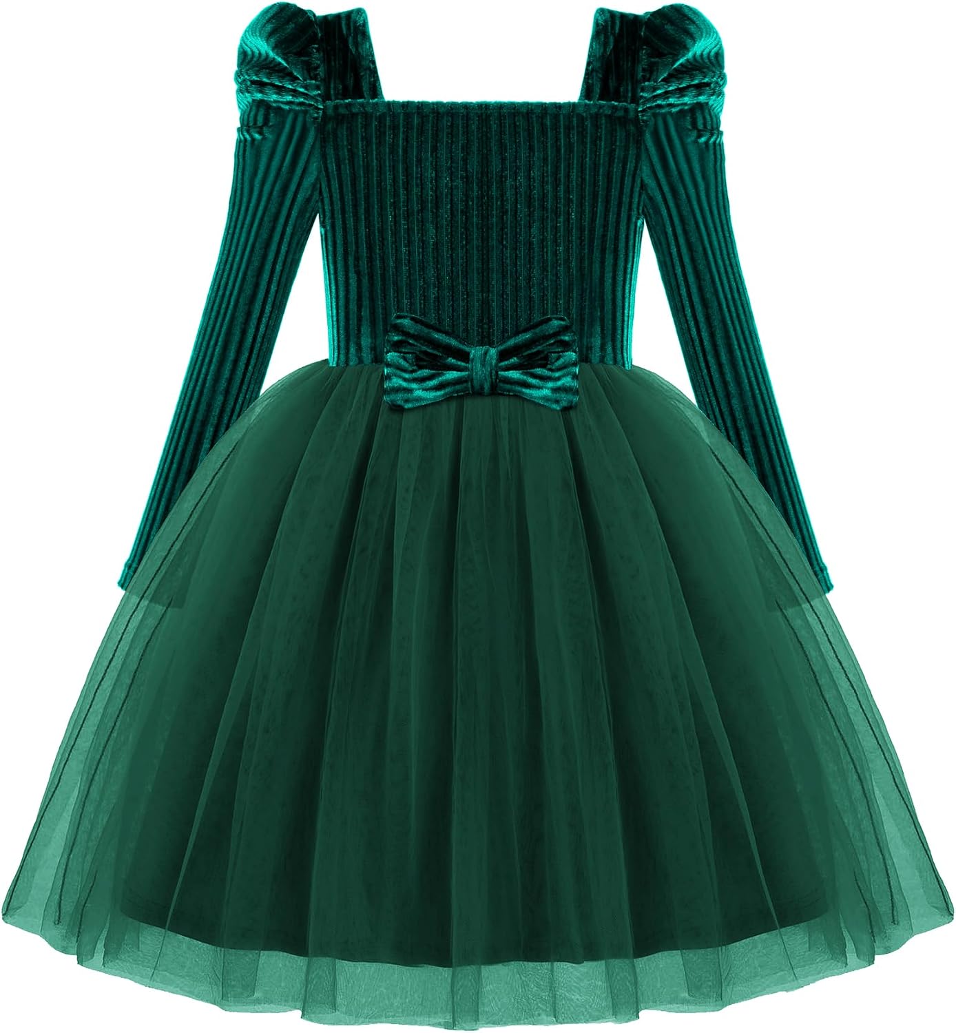 Arshiner Toddler Girls Velvet Dresses Square Neck Fall Winter Long Sleeves Dress for Holiday Party 3-8Y