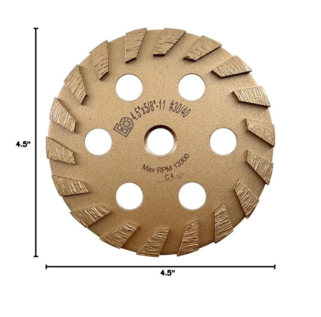 4.5" Concrete Grinding Wheel, 18 Turbo Segments, 5/8"-11 Threaded Arbor