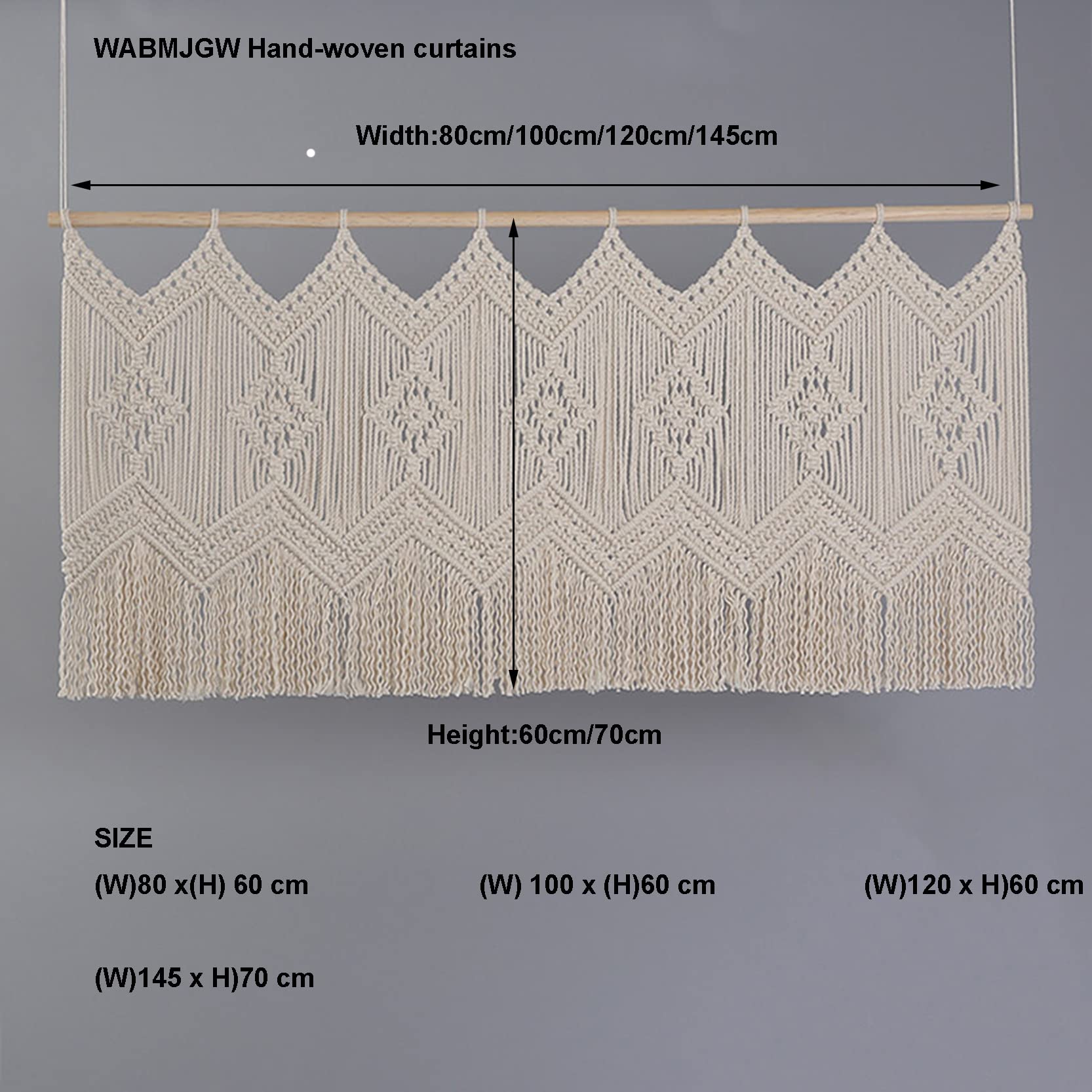 Makramee Wandbehang Große Wandbehang Textil Handgemachte Makramee Wandbehang Wanddekoration Baumwolle Kordel Makramee Vorhang Kunst Fenster Bordüre Beige-120x60cm