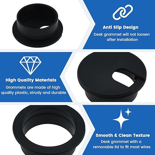 Miniatura 3 de SDTC Tech Organizador de alambre negro de 1-38 pulgadas (1.378 in) para cable de escritorio, con ojales, organizador de alambre negro, paquete de 3