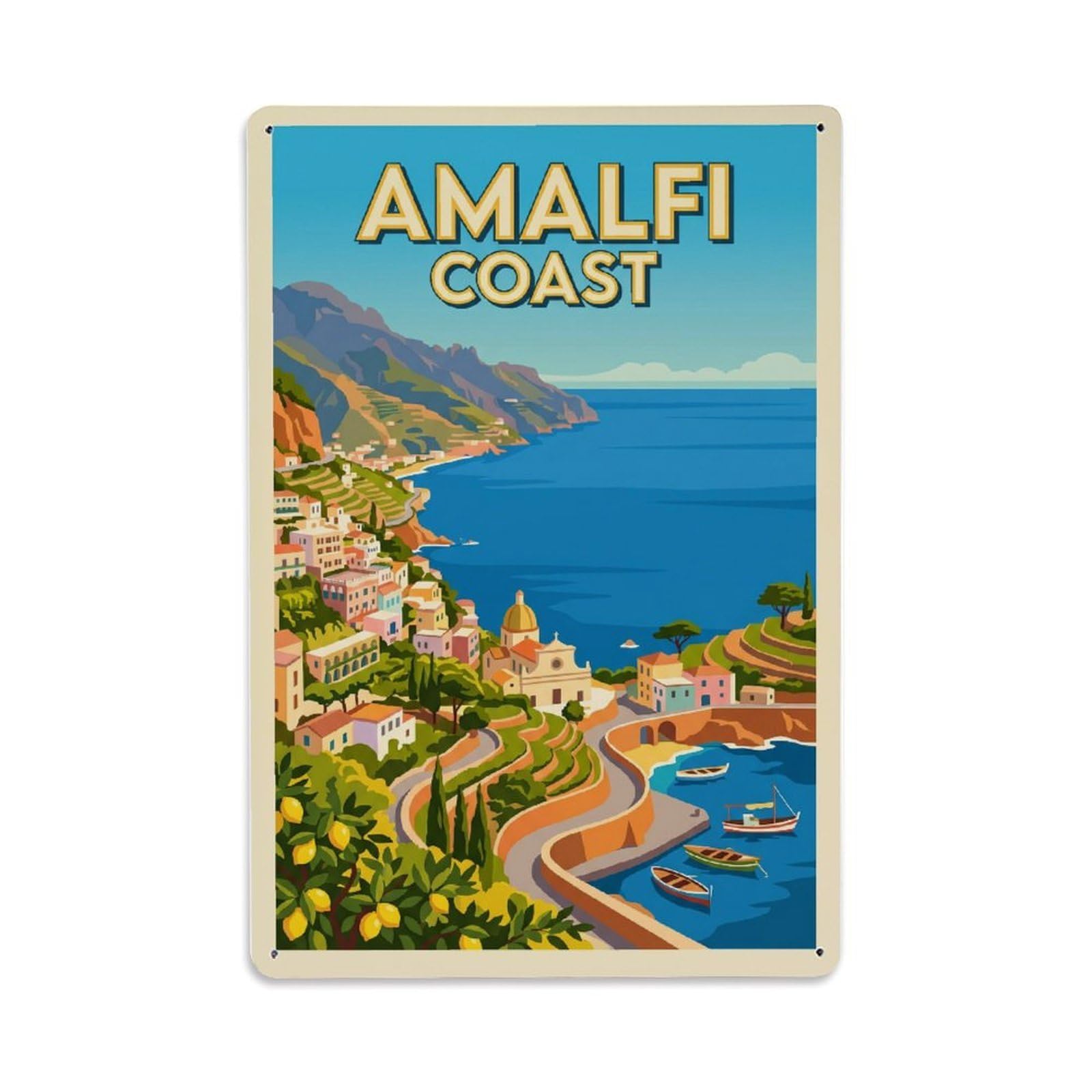 Vintage Travel Overlook Italy Scenic（1） Metal Tin Sign Plaque Wall Decor for Cafe, Club Bar, Office, Home Garden Metal Poster 8x12Inch
