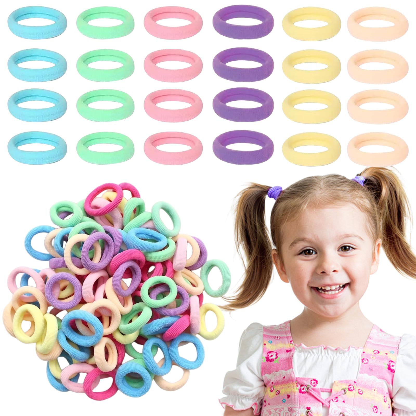 DAVBNM 300-Pack Baby Hair Bands for Girls Kids Seamless Elastic Hair Ties Toddler Bobbles No Damage for Thick Hair Multicolor