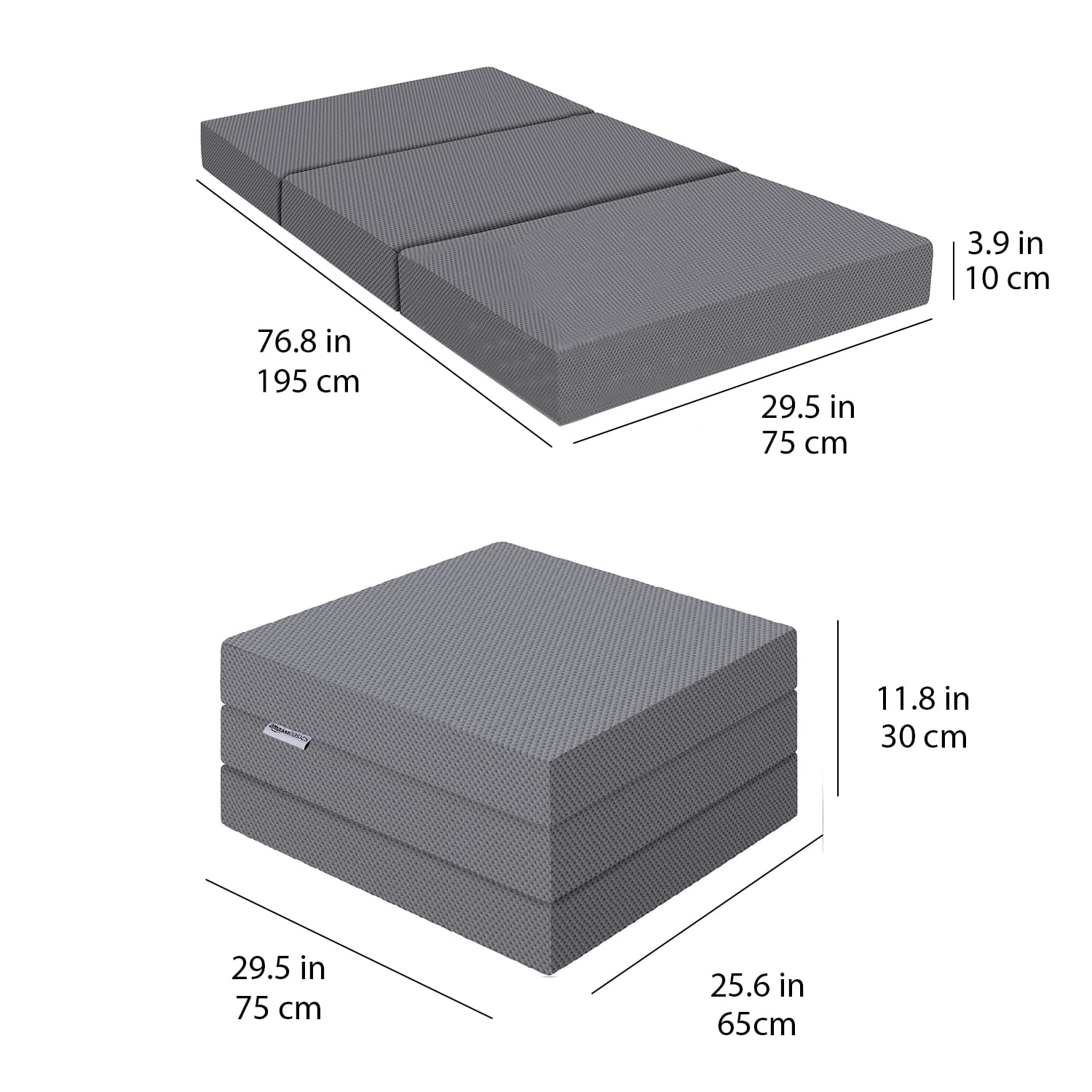 Amazon Basics - Matelas Pliant en Mousse à mémoire de Forme, Moyenne Ferme, 75 x 195 x 10 cm, Gris