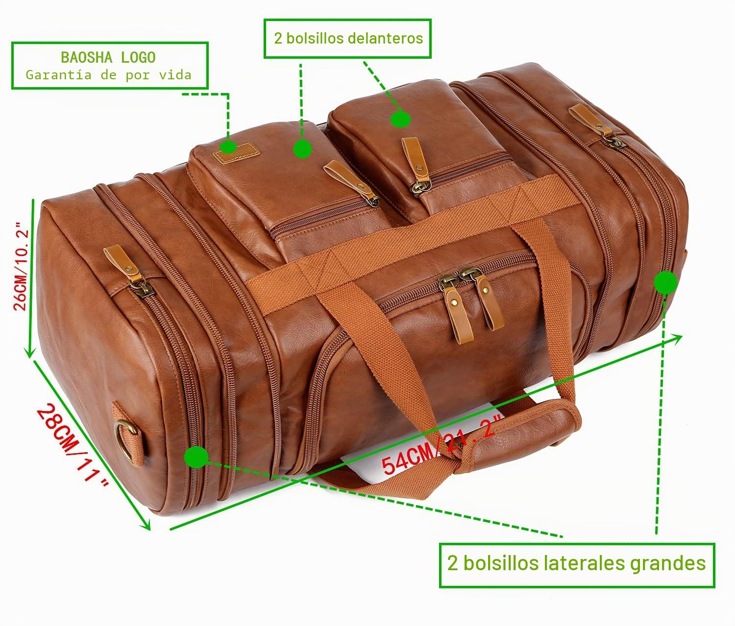 HB-21 - Bolsa de Viaje de Cuero para Fin de Semana, Bolsa de Viaje para la Noche, Bolsa Deportiva para Hombres y Mujeres