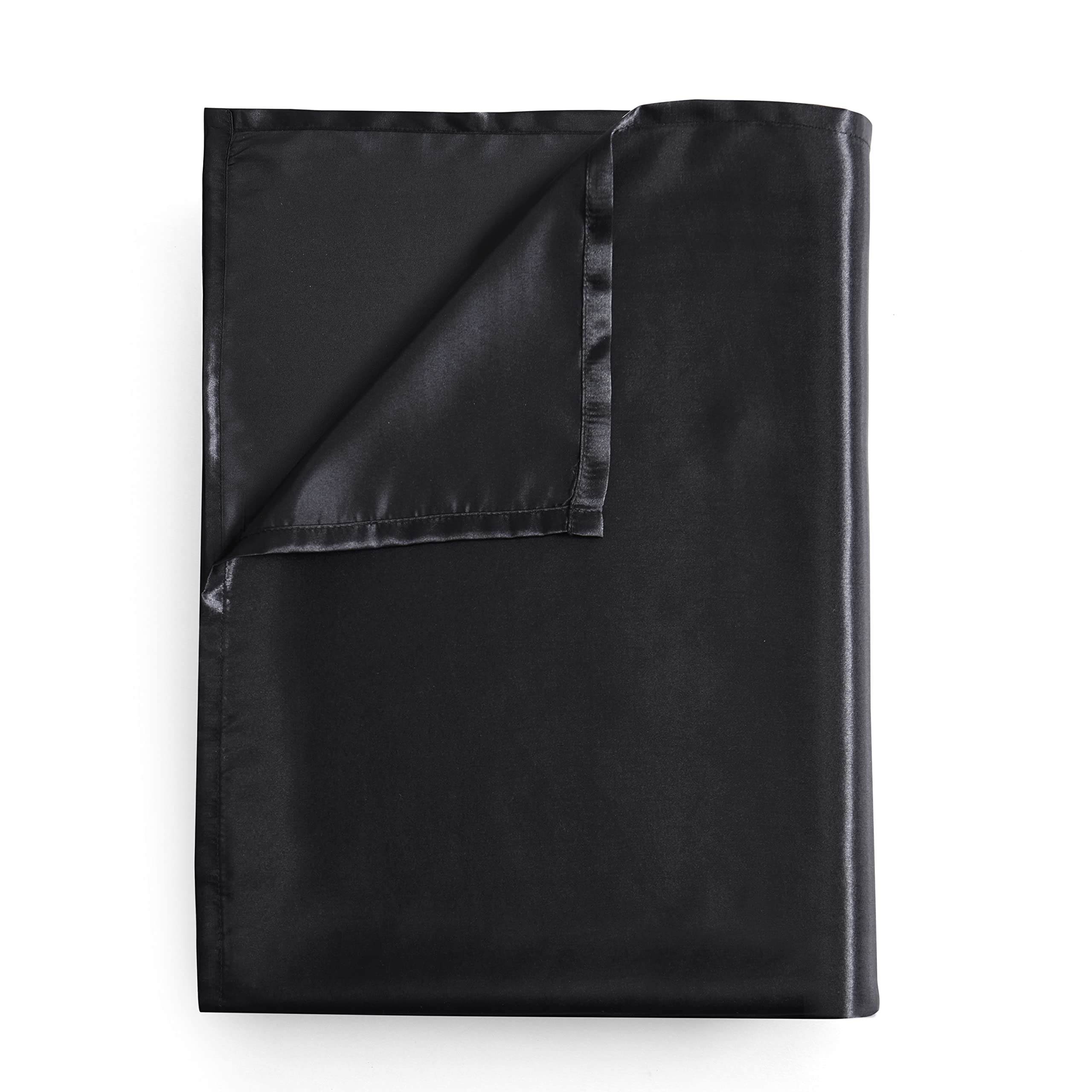 Drap plat en satin noir pour lit jumeau, drap de lit soyeux haut de gamme