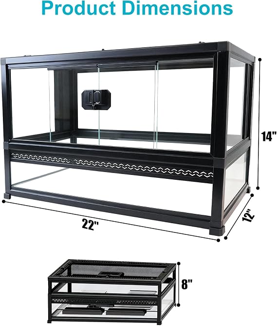 16 Gallon Reptile Glass Enclosure 22 x 14 x 12“ | Front Opening Reptile Terrarium Tank, Easy Assembly Habitat for Geckos, Small Lizards, Corn Snakes, Frogs, Hermit Crab