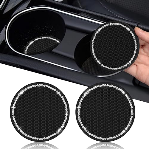 Paquete de 2 posavasos universales para vehículo, accesorios interiores de automóvil, 2.75 pulgadas, de silicona, antideslizante, con diamantes de