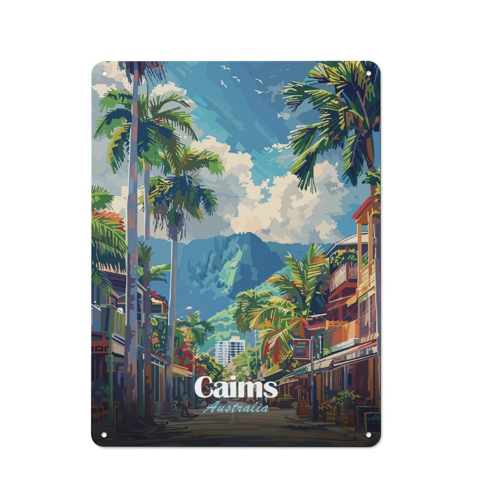 Junmoney Style-8 Decorative Tin Plaque With Cairns Australia Travel Design 40X30cm, Decorative Novelty Wall Art For Bedroom, Kitchen, Office Or Living Room