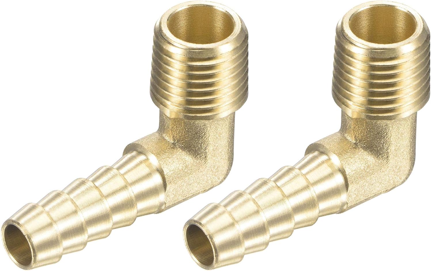 uxcell Brass Hose Barb Fitting Elbow 5/16 Inch x 1/4 NPT Male Thread Right Angle Pipe Connector, Pack of 2