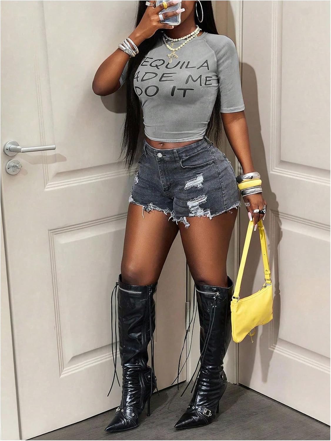 Women's Sheer Mesh Letter Graphic Tees Short Sleeve Crew Neck Y2K Vintage Crop Tops Going Out T Shirt - Image 5