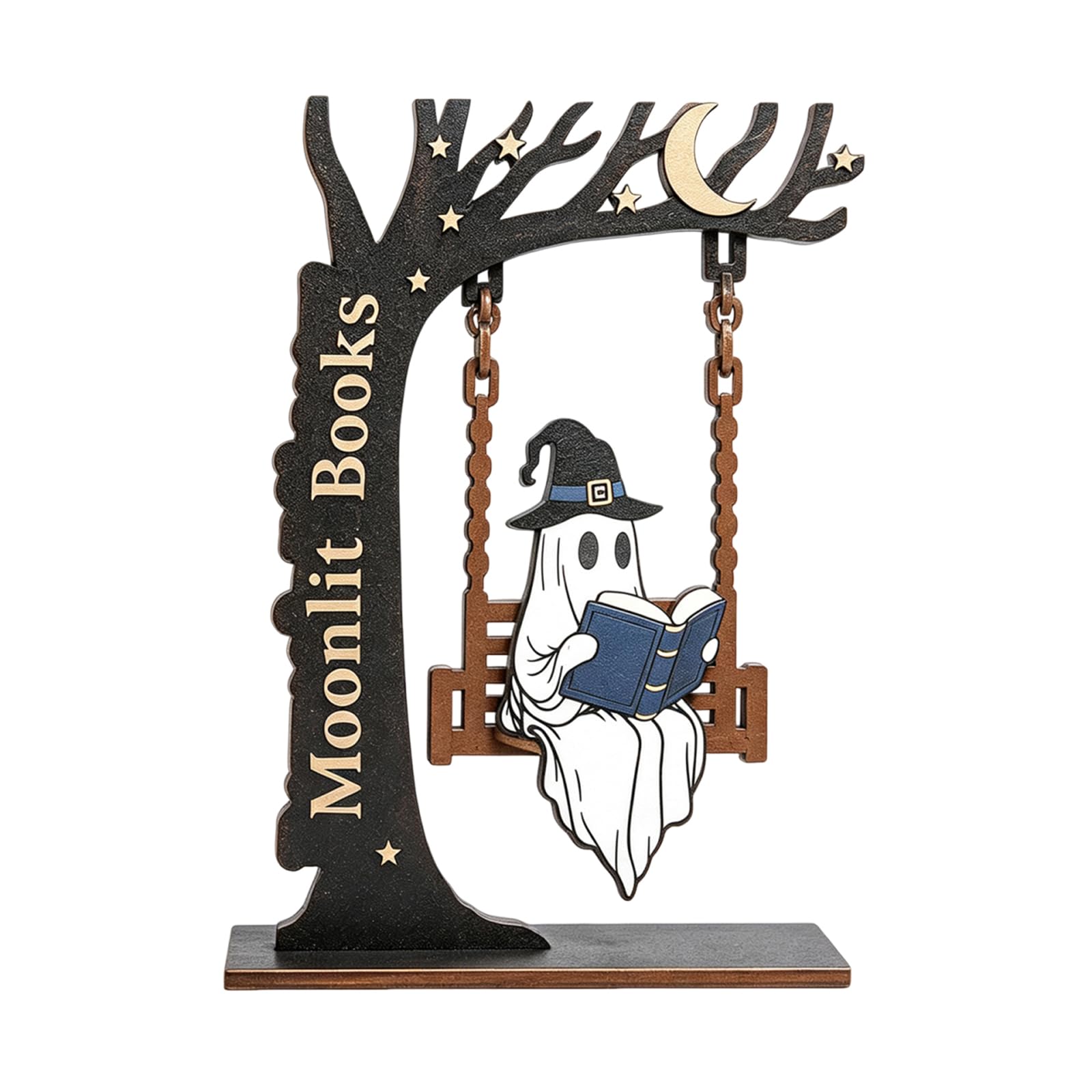 Ghost Desktop Swing Decor, Cute Halloween Reading Ornament for Tabletop