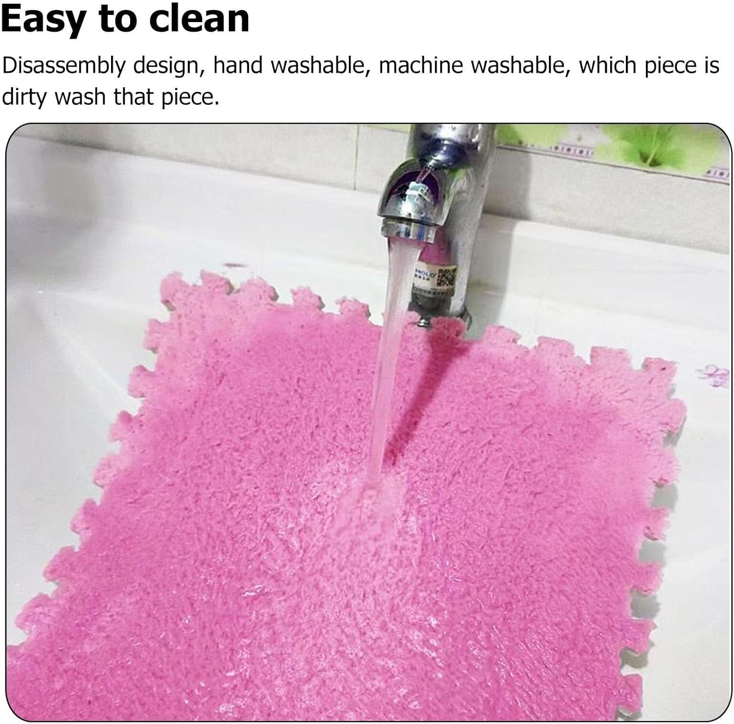 10pcs, 12x12inch, Soft Plush Puzzle Play Mats, Interlocking Floor Mats, Plush Area Rug Fluffy Carpet Tiles, Foam Flooring for Bedroom/Play Room(White+Pink)