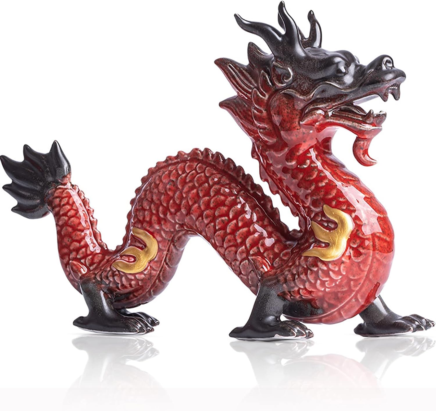 8 in Chinese Feng Shui Dragon Statue,Dragon Figurine Home Decor Office Decor Good Lucky Gifts,Attract Wealth Dragon Gift for Living Room,Bedroom,Garage,Bookshelf,Red Oriental Dragon