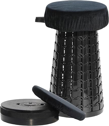 ALEVMOOM Taburete plegable mejorado de 19.7 pulgadas + cojín de 1.38 pulgadas más grueso, taburete telescópico portátil plegable para adultos, peso