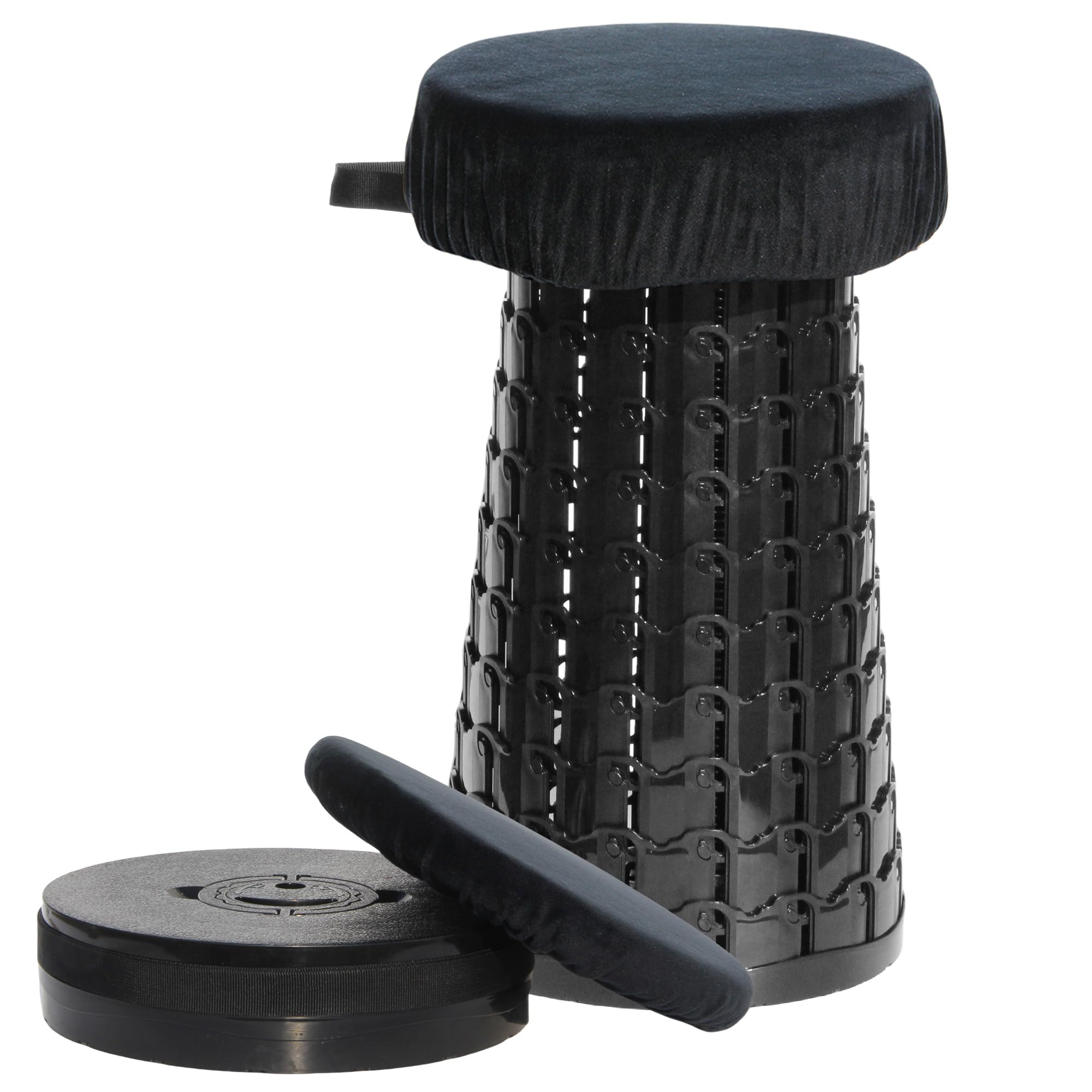 ALEVMOOM Upgraded 19.7" Collapsible Stool + 1.38" Thicker Cushion, Portable Telescoping Stool Foldable for Adults, 1000lbs Max Weight, Heavy Duty