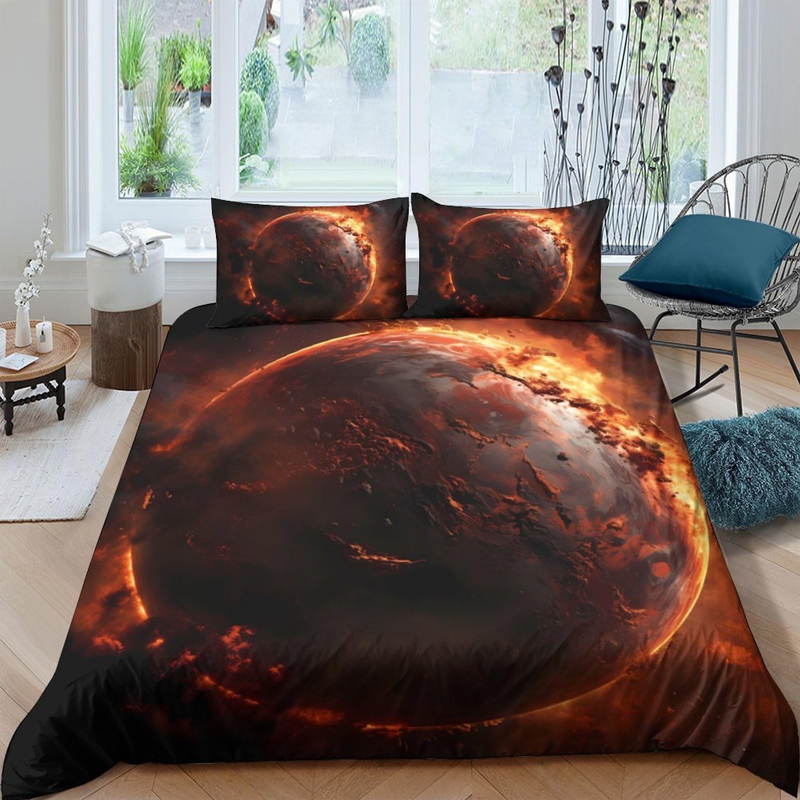 Ctjqhvkz Style-4 3D Printed Fiery Planet Fitted Sheet Microfiber Soft Anti-Slip Celestial Sphere Bed Cover Bedroom Dorm Mattress Protector Decor Single（135X200cm）