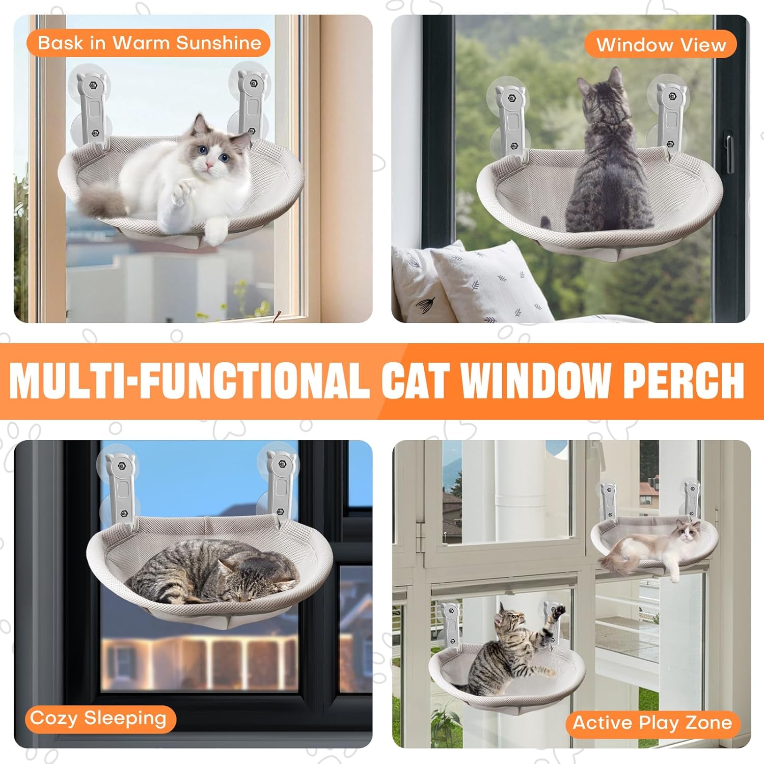 Homegroove Cat Window Perch, 18 x 12 Inch Foldable Cat Hammock for Window with Sturdy Metal Frame, Breathable Cordless Window Bed for Resting Seat for Indoor Cats (Grey, 18 x 12 Inch)