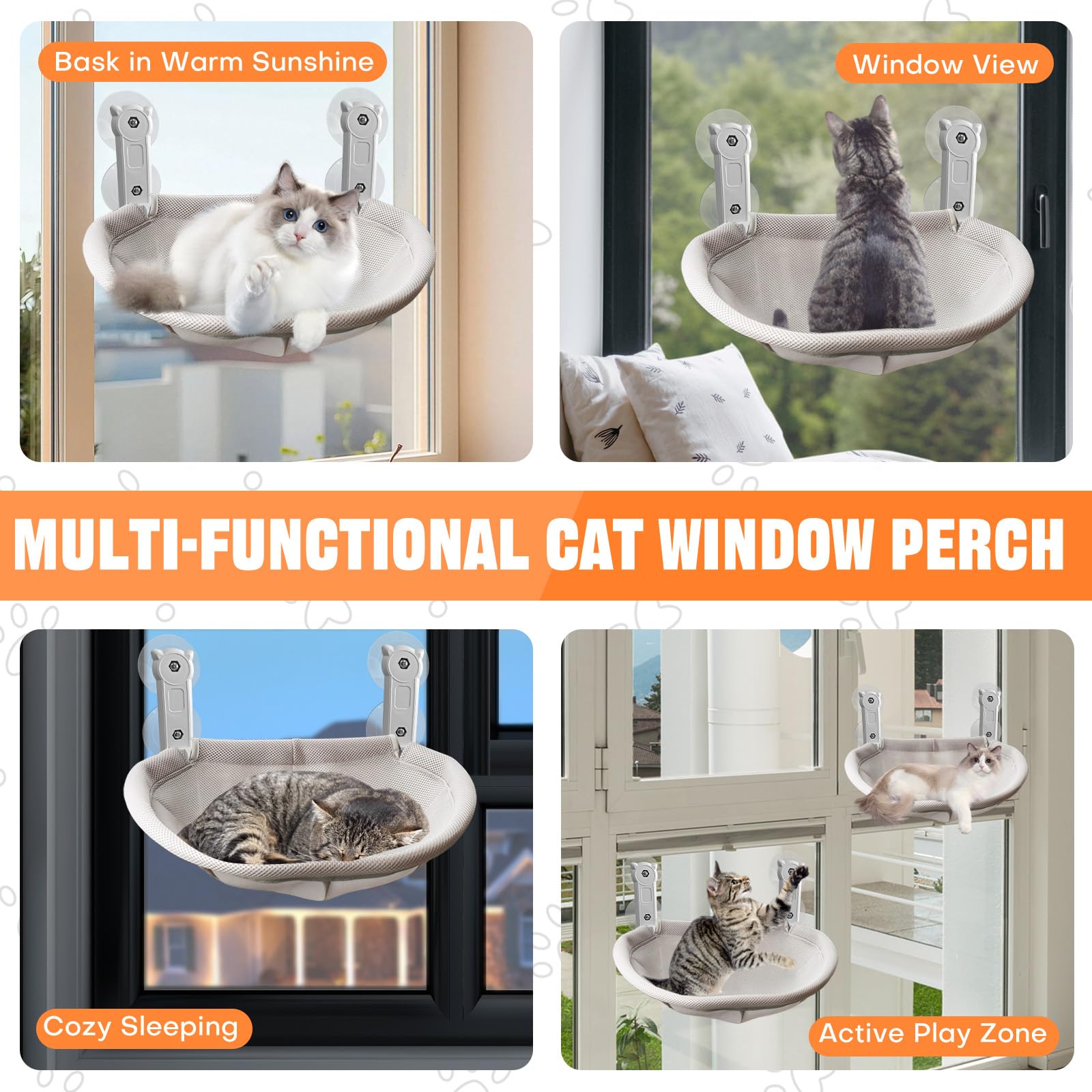 Homegroove Katzenfenster-Sitzplatz, 45 x 30 Zentimeter Faltbare Katzenhängematte für Fenster mit stabilem Metallrahmen (Grau, 45 x 30 cm)