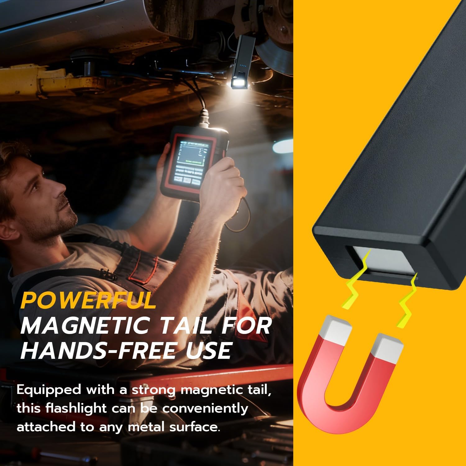 Mcbazel 2 Pack Magnetic Work Light, Rotating Rechargeable Portable LED COB Light with Clip-On Design, 3 Lighting Modes Flashlight for Car Repair, Camping, Work and Emergency