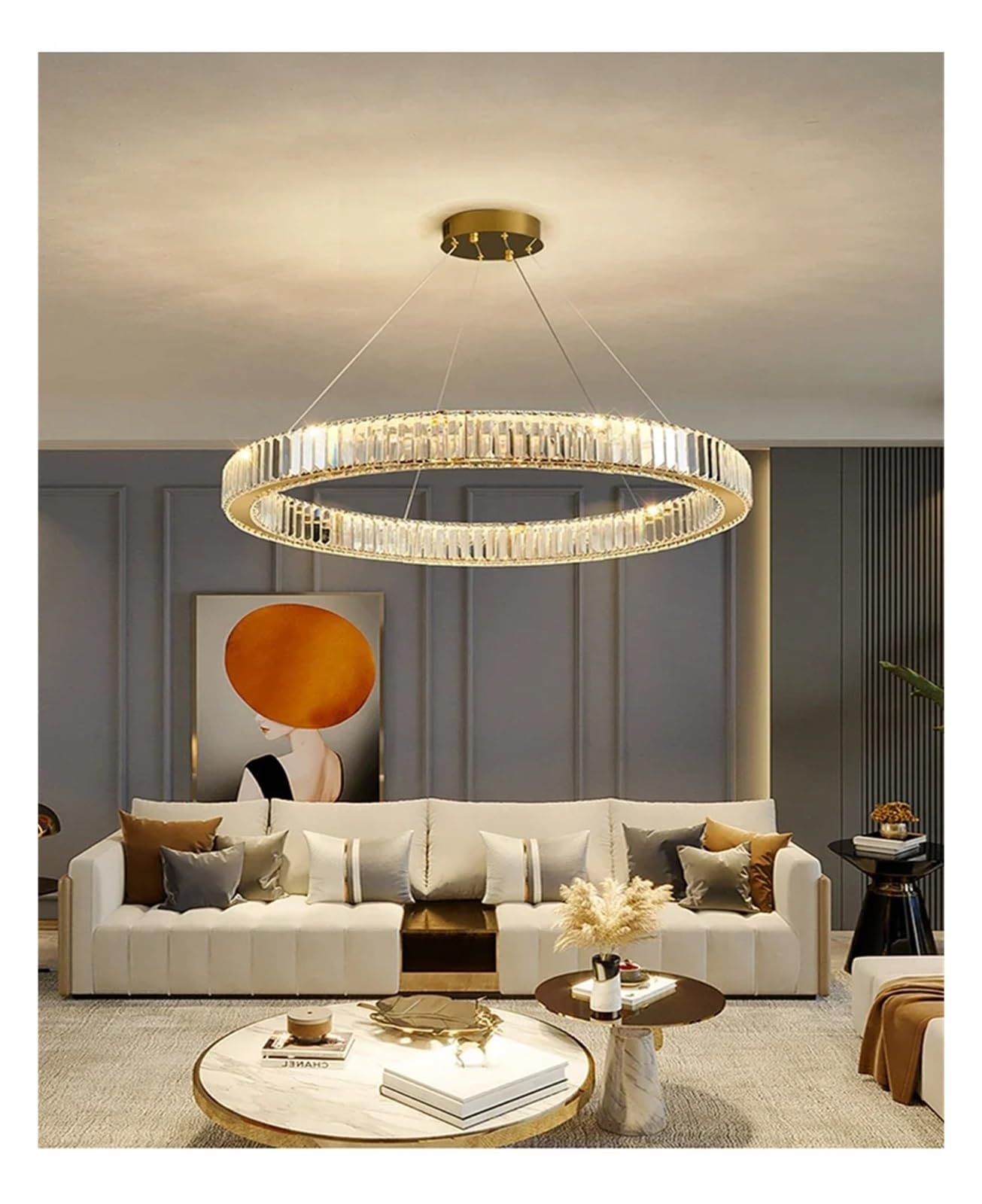 KXEcoLife Led Luxury Crystal Ceiling Pendant Lamp Living Room Bedroom Hanging Chandelier Dining Table Light for Decor Lustre