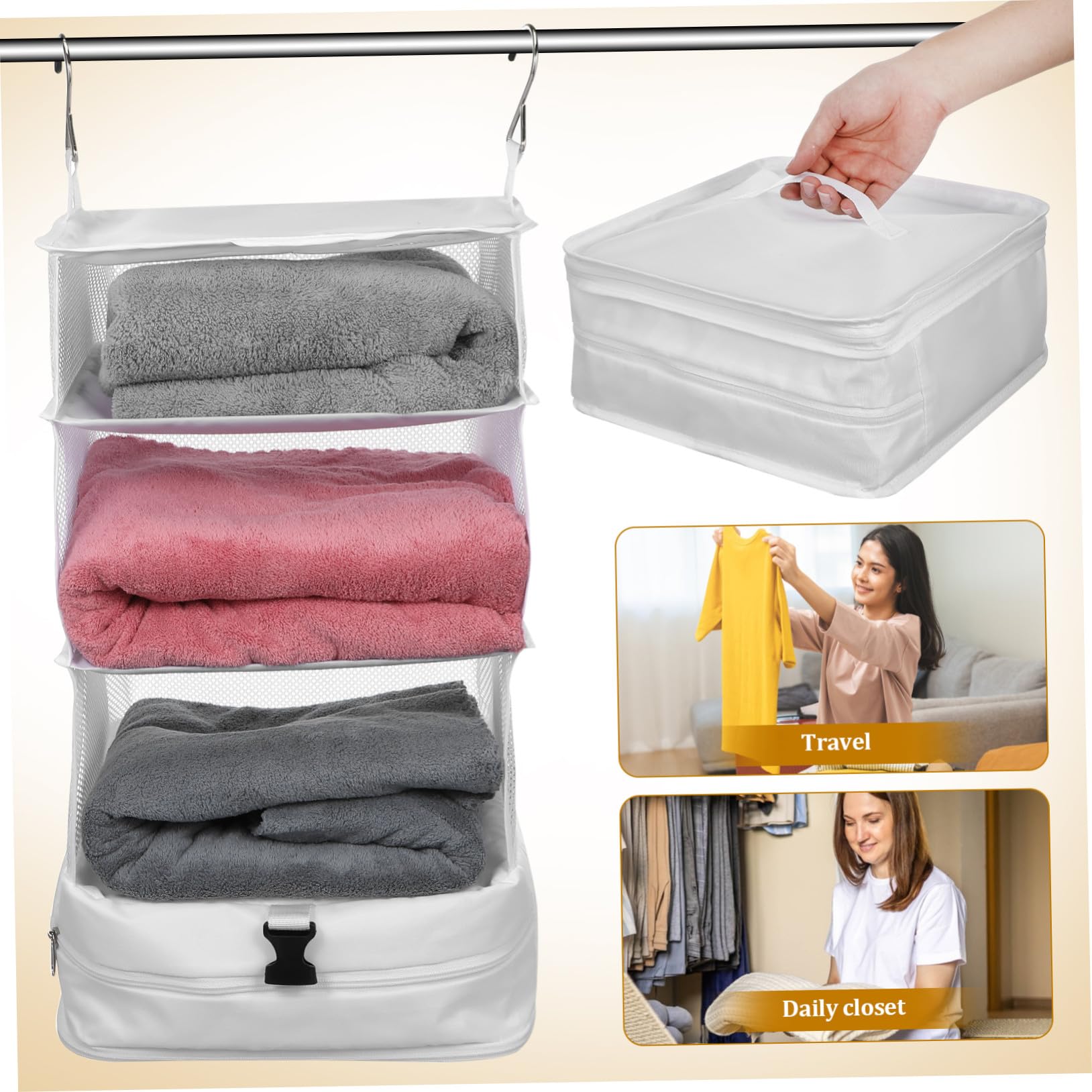 Cabilock de Embalaje Colgante de Tela Oxford y Es Fácil de Usar Cubo Blanco para Organizar Ropa Múltiples Compartimentos Protege la Ropa de Suciedad en Viajes y Armarios
