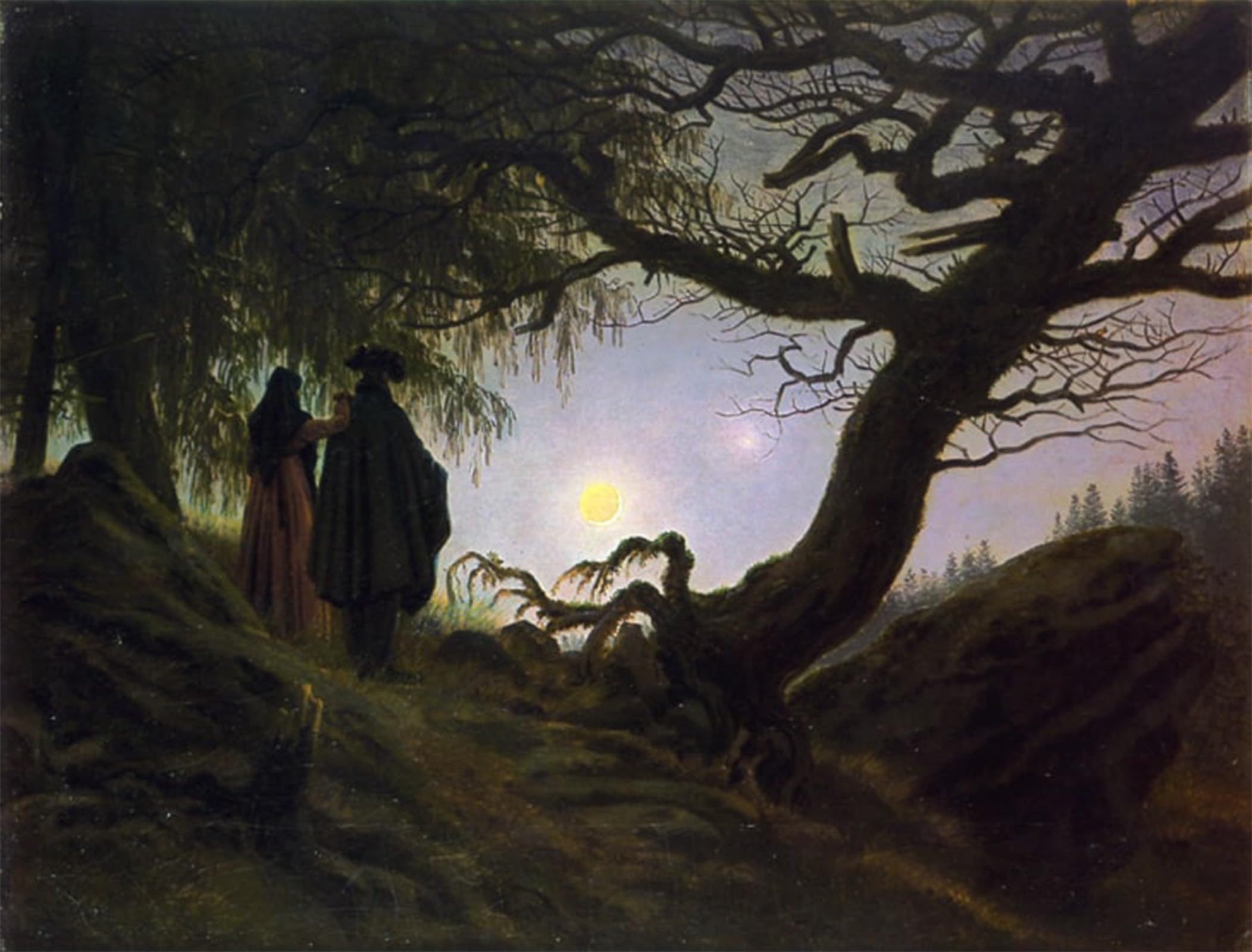 ARTXLXXBN Famous Painting Art Wall Decor Abstract Art Picture Man and Woman Contemplating the Moon by Caspar David Friedrich Animal Pictures for Home Decor 60x90cm