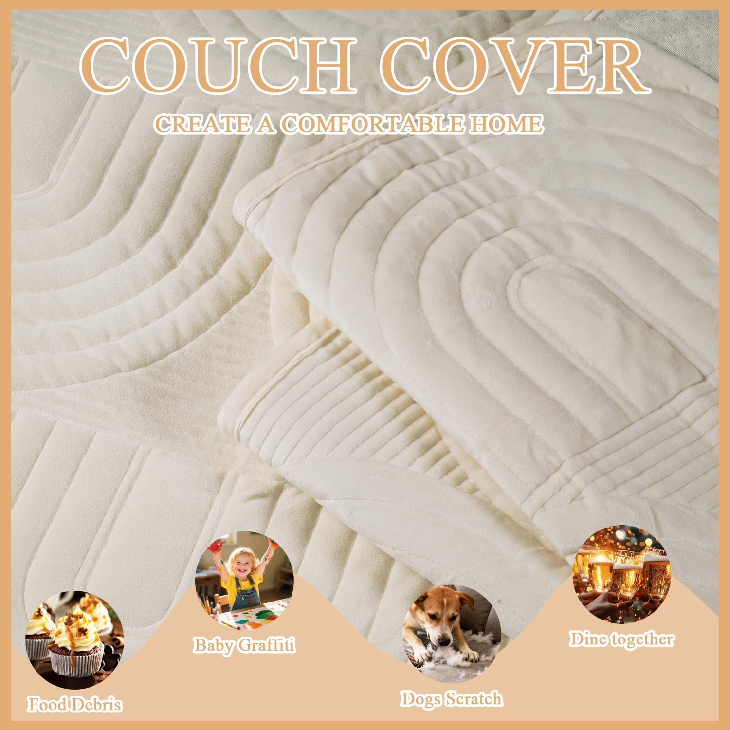Couch Cover for Dogs Washable Soft Sofa Covers for 3 Cushion Couch Non Slip Sofa Slipcovers Furniture Protector Covers for Pets Kids (1PC,White, 36"X71",Without Armrest or Backrest Cover) - Image 7