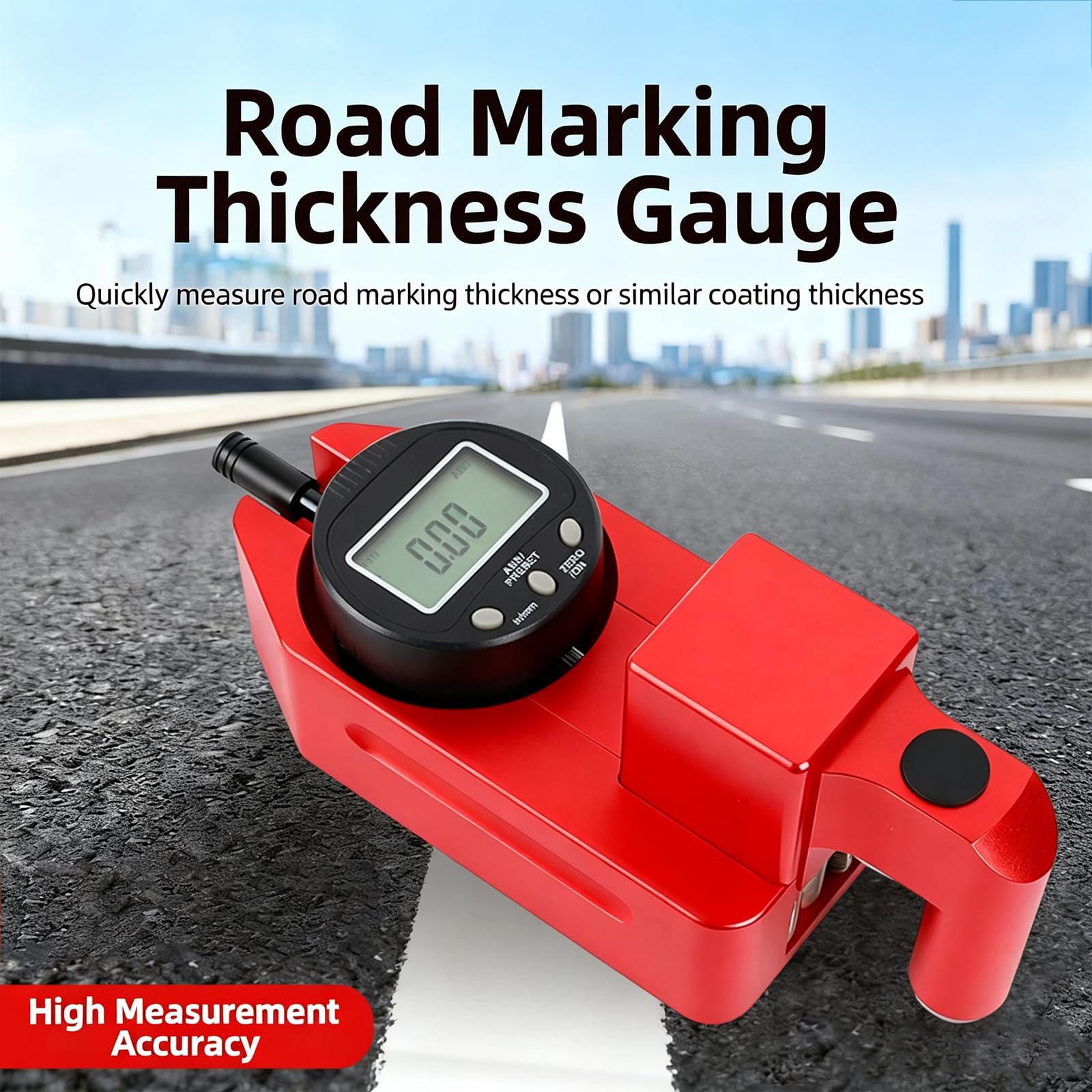 Jauge d'épaisseur de marquage routier, testeur d'épaisseur de revêtement numérique, précision de 0,01 mm, plage de ± 12 mm pour détection de surface de trottoir et de tissu réfléchissant
