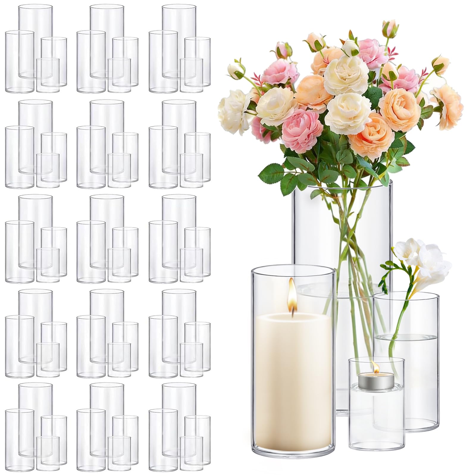 Vases cylindriques en verre épais transparent de qualité supérieure pour fleurs
